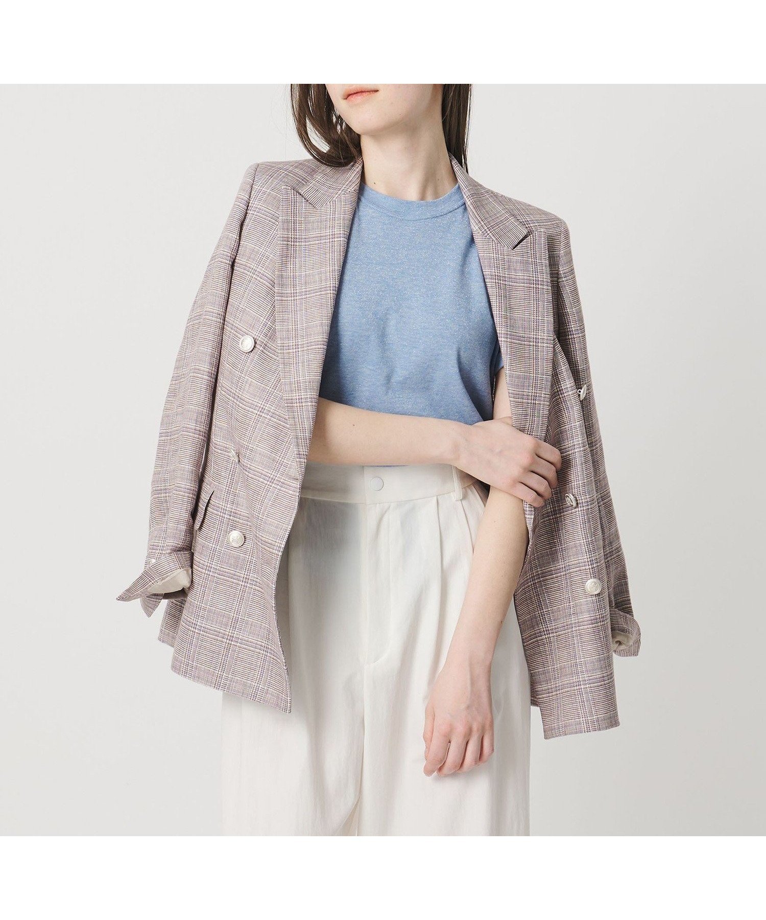 【ユナイテッドアローズ/UNITED ARROWS】の6ボタン リネン ブレザー ジャケット インテリア・キッズ・メンズ・レディースファッション・服の通販 founy(ファニー) 　ファッション　Fashion　レディースファッション　Fashion for Women　アウター　Coat / Outerwear Collection　レディースジャケット・軽アウター　Jackets　クラシック　Classic, Timeless Style　シルバー　Silver, Metallic Silver　ジャケット　Jacket, Outerwear　ダブル　Double, Double-Breasted　チェック　Check, Plaid, Tartan　トレンド　Trend, Trending Now　フレア　Flare, Flared　フロント　Front, Front Design　メタル　Metal, Metal Parts　リネン　Linen, Linen Fabric　その他1|ID: prp329100004942801 ipo3291000000037099357