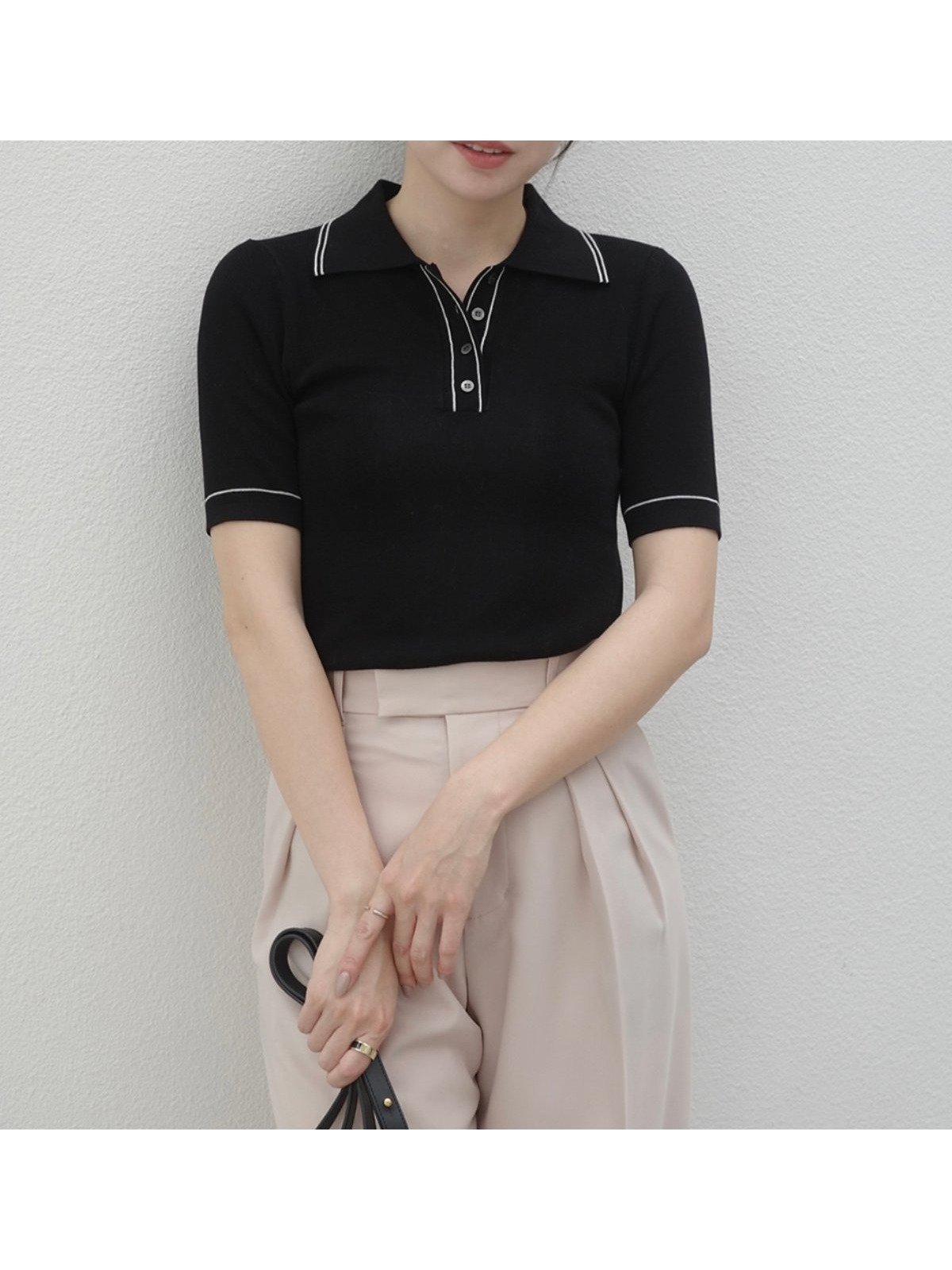 【アニュアンス/anuans】のテンセルポロニットトップス インテリア・キッズ・メンズ・レディースファッション・服の通販 founy(ファニー) 　ファッション　Fashion　レディースファッション　Fashion for Women　トップス・カットソー　Cut & Sew Tops　ニット　Knit Tops & Sweaters　シンプル　Simple, Minimal　リラックス　Relax, Relaxed Fit　エレガント 上品　Elegant　BLACK|ID: prp329100004942814 ipo3291000000037099437