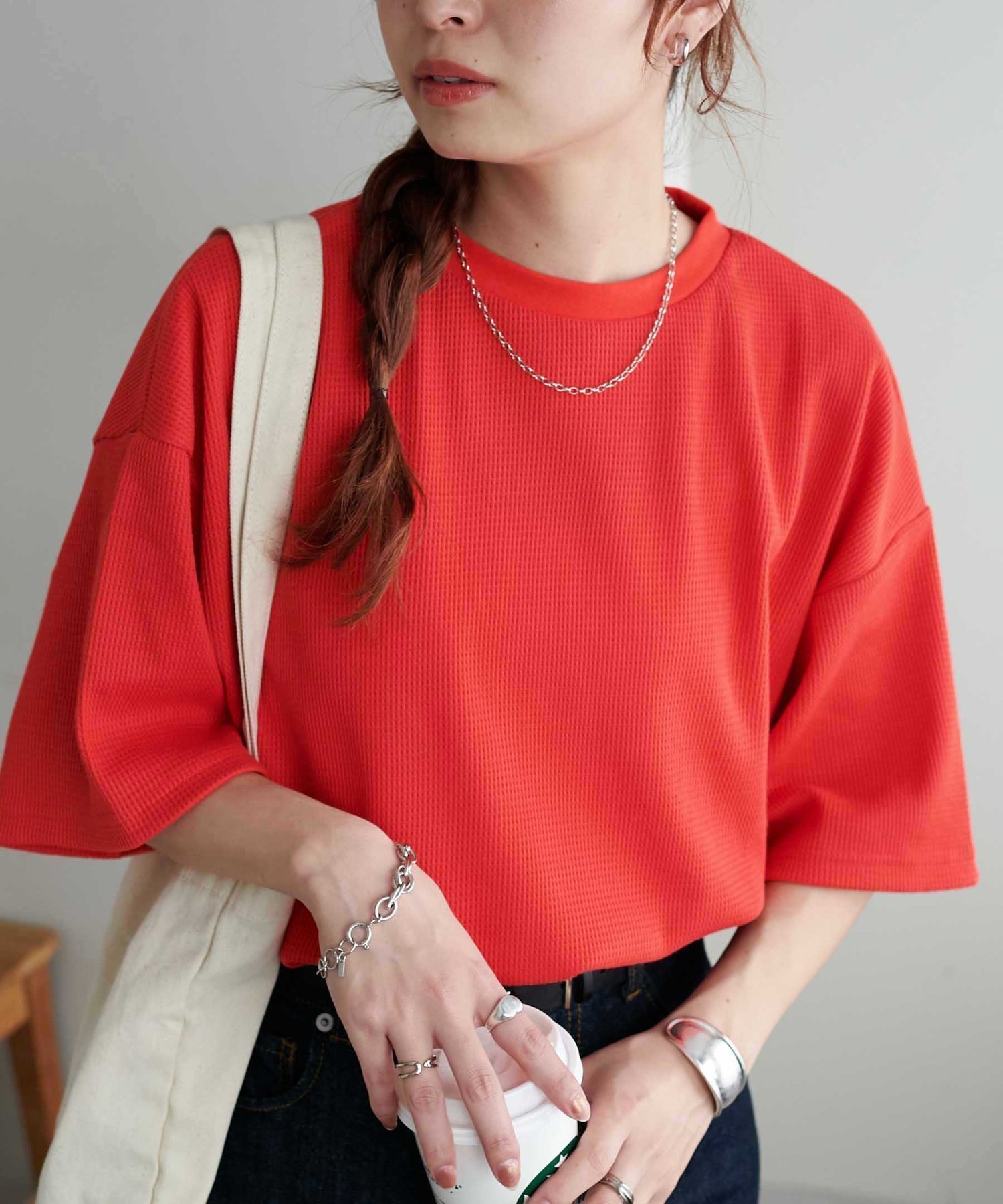 【ディスコート/Discoat】の【24色展開】ワッフル半袖Tシャツ《WEB限定》 インテリア・キッズ・メンズ・レディースファッション・服の通販 founy(ファニー) 　ファッション　Fashion　レディースファッション　Fashion for Women　トップス・カットソー　Cut & Sew Tops　シャツ・ブラウス・オフィスカジュアル　Elegant Blouses & Button-Ups　ロングTシャツ・Tシャツ　Longline T-Shirts & Tees　おすすめ　Recommended / Our Picks　シンプル　Simple, Minimal　ラウンド　Round, Round Neck　ワッフル　Waffle, Waffle Knit　半袖　Short Sleeve, Half Sleeve　夏　Summer　レッド|ID: prp329100004942816 ipo3291000000037099466