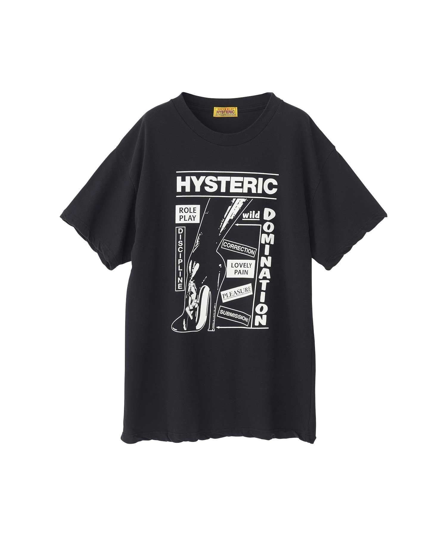 【ヒステリックグラマー/HYSTERIC GLAMOUR】のHYS DOMINATRIX BOOT オーバーサイズTシャツ インテリア・キッズ・メンズ・レディースファッション・服の通販 founy(ファニー) 　ファッション　Fashion　レディースファッション　Fashion for Women　トップス・カットソー　Cut & Sew Tops　シャツ・ブラウス・オフィスカジュアル　Elegant Blouses & Button-Ups　ロングTシャツ・Tシャツ　Longline T-Shirts & Tees　グラフィック　Graphic, Graphic Design　ボックス　Boxy, Box Shape　レギンス　Leggings, Stretch Pants　ロンドン　London Style, British Inspired　エレガント 上品　Elegant　ブラック|ID: prp329100004942819 ipo3291000000037099490