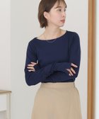 【プールヴー/PourVous】のボートネック指空きTシャツ カットソーきれいめトップス 長袖 七分袖 ブラウス 人気、トレンドファッション・服の通販 founy(ファニー) ファッション Fashion レディースファッション Fashion for Women トップス・カットソー Cut & Sew Tops シャツ・ブラウス・オフィスカジュアル Elegant Blouses & Button-Ups ロングTシャツ・Tシャツ Longline T-Shirts & Tees カットソー・ベーシックTシャツ Cut-and-Sewn Tops / Stretch Tees & Basics カットソー Cut and Sewn Top 長袖 Long Sleeve, Full Sleeve thumbnail ネイビー|ID: prp329100004942828 ipo3291000000037099549