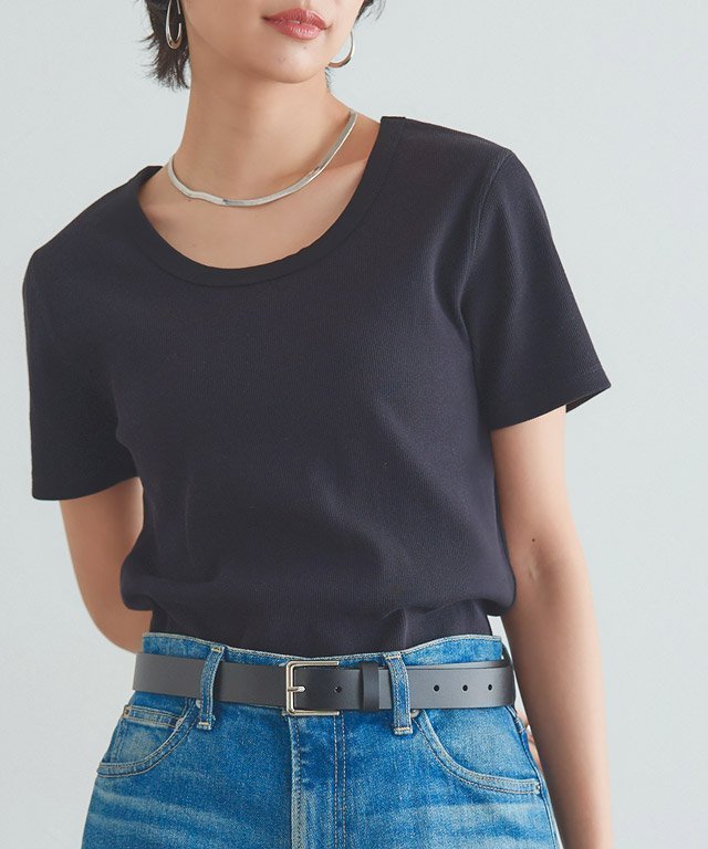 【ピエロ/Pierrot】の【Akaneさんコラボアイテム】 RASW テレコリブTシャツ インテリア・キッズ・メンズ・レディースファッション・服の通販 founy(ファニー) 　ファッション　Fashion　レディースファッション　Fashion for Women　トップス・カットソー　Cut & Sew Tops　シャツ・ブラウス・オフィスカジュアル　Elegant Blouses & Button-Ups　ロングTシャツ・Tシャツ　Longline T-Shirts & Tees　インナー　Innerwear　シンプル　Simple, Minimal　テレコ　Ribbed, Rib Stitch　デコルテ　Décolleté, Neckline　バランス　Balance, Style Balance　フィット　Fit, Slim Fit　ブラック|ID: prp329100004942837 ipo3291000000037099622