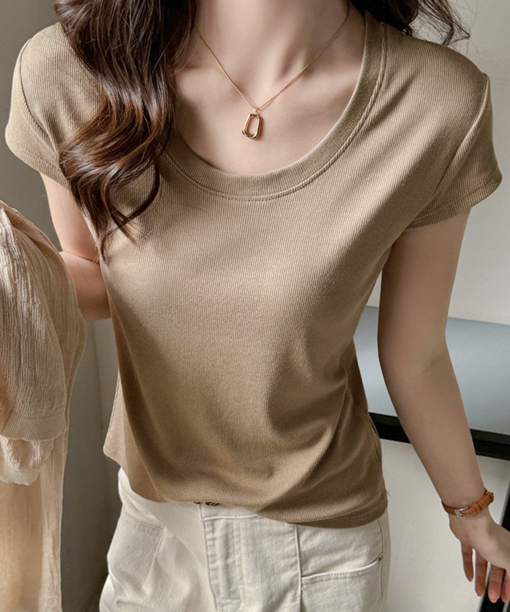 【ミニミニストア/miniministore】のUネックTシャツ レディース 半袖 夏服 人気、トレンドファッション・服の通販 founy(ファニー) 　ファッション　Fashion　レディースファッション　Fashion for Women　トップス・カットソー　Cut & Sew Tops　シャツ・ブラウス・オフィスカジュアル　Elegant Blouses & Button-Ups　ロングTシャツ・Tシャツ　Longline T-Shirts & Tees　シンプル　Simple, Minimal　スラックス　Slacks, Dress Pants　デコルテ　Décolleté, Neckline　デニム　Denim, Jeans Material　フィット　Fit, Slim Fit　半袖　Short Sleeve, Half Sleeve　無地　Plain, Solid Color　夏　Summer　エレガント 上品　Elegant　 other-1|ID: prp329100004942849 ipo3291000000037099681