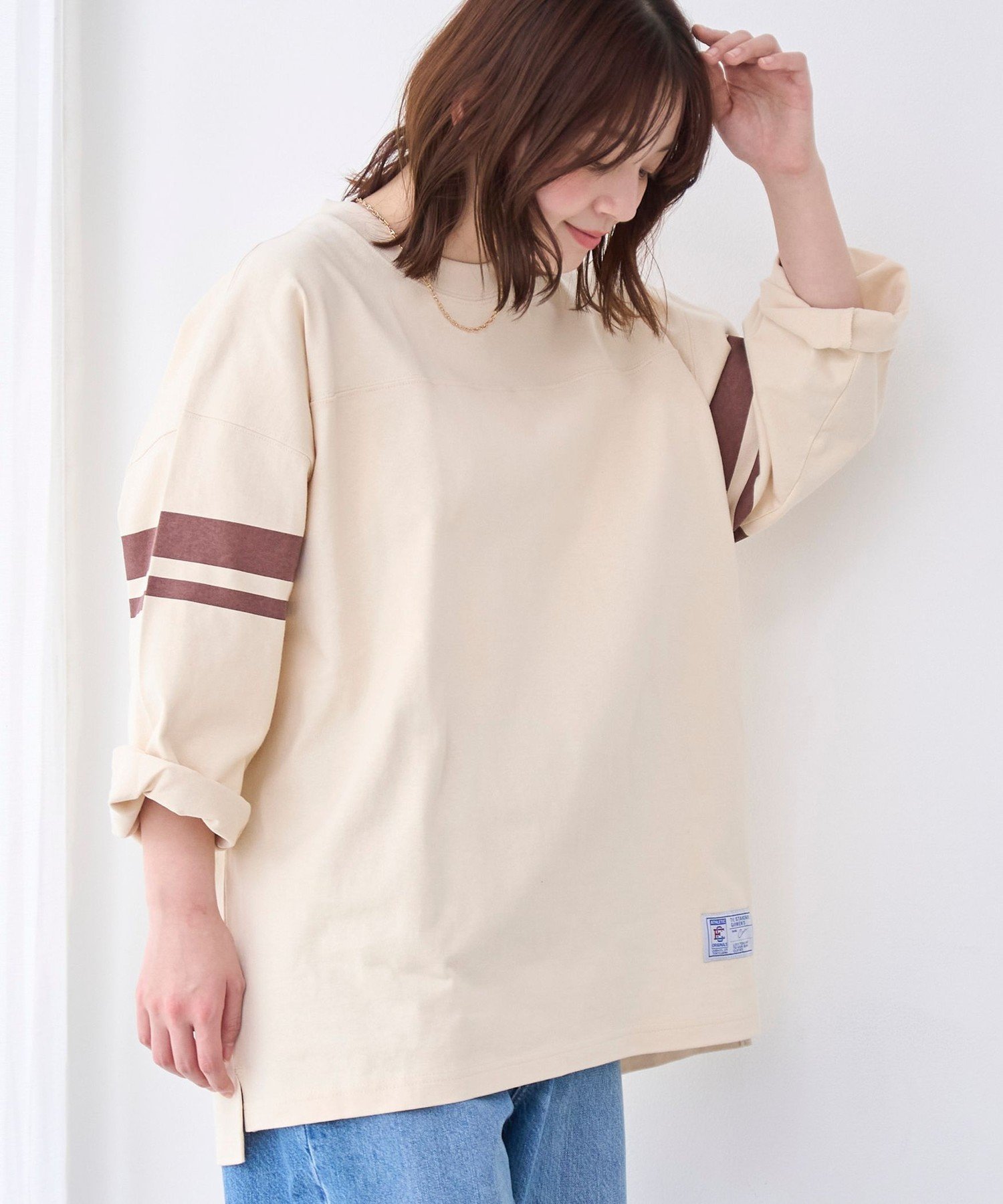 【コーエン/COEN】のRepurヘビーコットン七分袖フットボールTシャツ【抗菌性,消臭性】 インテリア・キッズ・メンズ・レディースファッション・服の通販 founy(ファニー) 　ファッション　Fashion　レディースファッション　Fashion for Women　トップス・カットソー　Cut & Sew Tops　シャツ・ブラウス・オフィスカジュアル　Elegant Blouses & Button-Ups　ロングTシャツ・Tシャツ　Longline T-Shirts & Tees　2026年　2026　イラスト　Illustration　シンプル　Simple, Minimal　スポーツ　Sports, Activewear　プリント　Print, Printed Pattern　リラックス　Relax, Relaxed Fit　抗菌　Antibacterial, Bacteria-Resistant　NATURAL|ID: prp329100004942850 ipo3291000000037099689