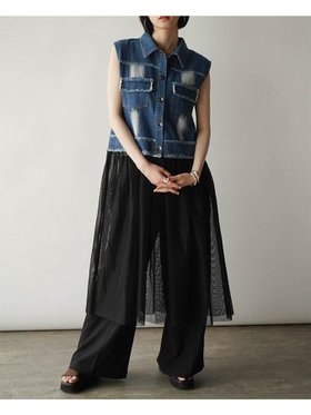 【ラシュッド/LASUD】のデニム× チュールレイヤードワンピース 人気、トレンドファッション・服の通販 founy(ファニー) ファッション Fashion レディースファッション Fashion for Women ワンピース Dresses チュール Tulip, Tulip Motif デニム Denim, Jeans Material フリンジ Fringe, Tassel フロント Front, Front Design ベスト Vest, Waistcoat ロング Long, Long-Length |ID:prp329100004942863