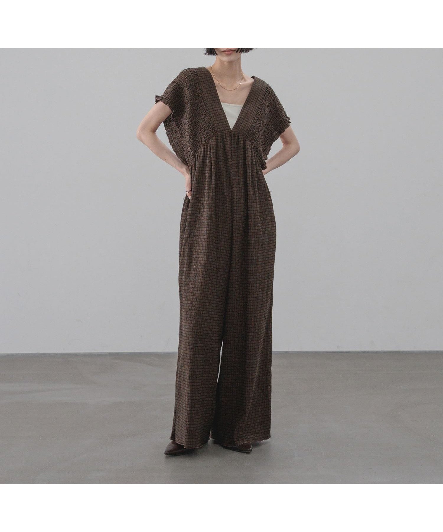 【ローリーズファーム/LOWRYS FARM】のヨウリュウシャーリングサロペット インテリア・キッズ・メンズ・レディースファッション・服の通販 founy(ファニー) 　ファッション　Fashion　レディースファッション　Fashion for Women　ワンピース　Dresses　サロペット&オールインワン　Dungarees & Jumpsuit Styles　おすすめ　Recommended / Our Picks　インナー　Innerwear　サロペット　Overalls, Salopette　シャーリング　Shirring, Ruched　NEWブラウンチェック|ID: prp329100004942867 ipo3291000000037099774