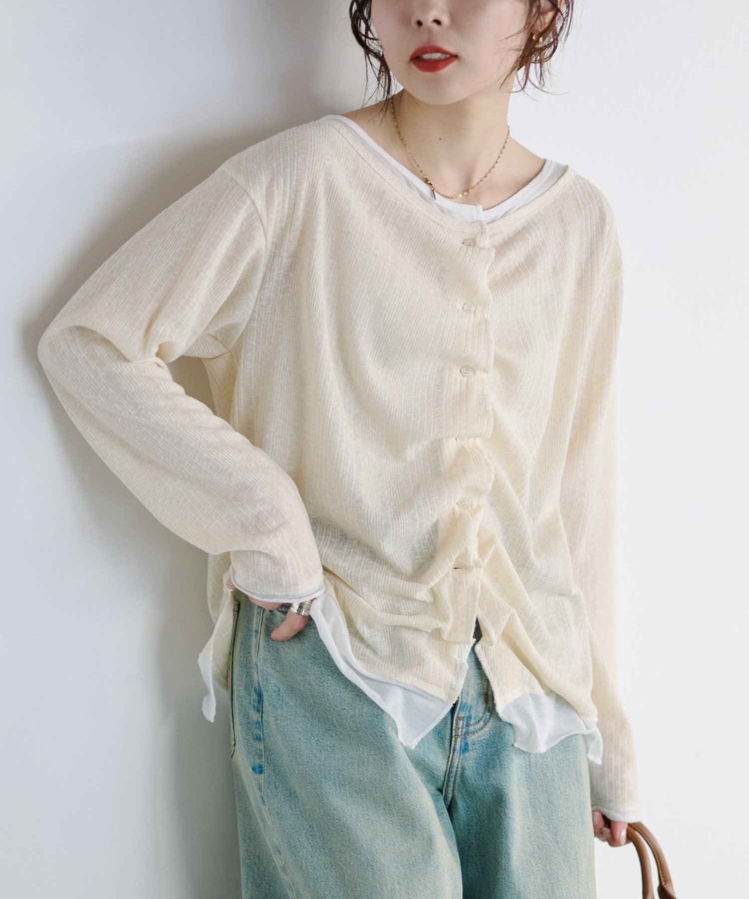 【チャオパニックティピー/CIAOPANIC TYPY】の【新色登場】フロントタックレイヤードライクメランジリブカーデ 人気、トレンドファッション・服の通販 founy(ファニー) 　ファッション　Fashion　レディースファッション　Fashion for Women　スラックス　Slacks, Dress Pants　スリット　Slit, Slit Detail　デニム　Denim, Jeans Material　バランス　Balance, Style Balance　フロント　Front, Front Design　ロング　Long, Long-Length　おすすめ　Recommended / Our Picks　 other-1|ID: prp329100004943088 ipo3291000000037102856