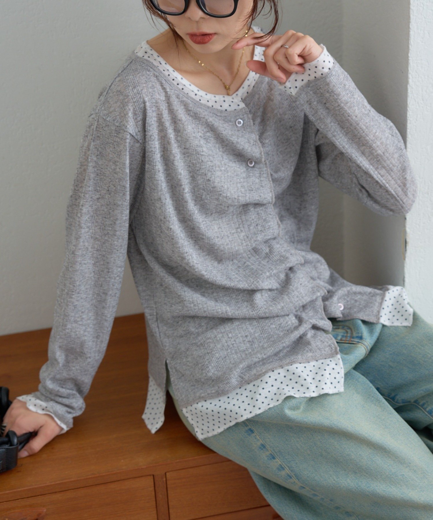 【チャオパニックティピー/CIAOPANIC TYPY】の【新色登場】フロントタックレイヤードライクメランジリブカーデ インテリア・キッズ・メンズ・レディースファッション・服の通販 founy(ファニー) 　ファッション　Fashion　レディースファッション　Fashion for Women　スラックス　Slacks, Dress Pants　スリット　Slit, Slit Detail　デニム　Denim, Jeans Material　バランス　Balance, Style Balance　フロント　Front, Front Design　ロング　Long, Long-Length　おすすめ　Recommended / Our Picks　ライトグレー|ID: prp329100004943088 ipo3291000000037102865