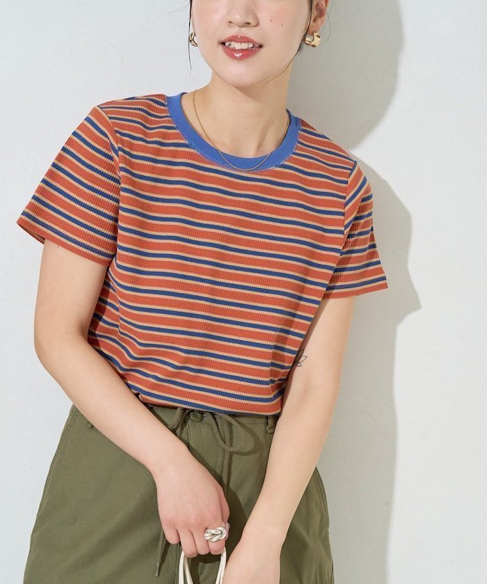 【フリークスストア/FREAK'S STORE】のマルチボーダー半袖Tシャツ【限定展開】 インテリア・キッズ・メンズ・レディースファッション・服の通販 founy(ファニー) 　ファッション　Fashion　レディースファッション　Fashion for Women　トップス・カットソー　Cut & Sew Tops　シャツ・ブラウス・オフィスカジュアル　Elegant Blouses & Button-Ups　ロングTシャツ・Tシャツ　Longline T-Shirts & Tees　2026年　2026　2026春夏・S/S　Spring/Summer 2026 SS26　おすすめ　Recommended / Our Picks　キャップ　Cap, Baseball Cap　サロペット　Overalls, Salopette　サンダル　Sandals, Summer Shoes　デニム　Denim, Jeans Material　フィット　Fit, Slim Fit　ボーダー　Border, Stripe　ミュール　Mule, Backless Shoes　ワッフル　Waffle, Waffle Knit　今季　This Season, Current Season　半袖　Short Sleeve, Half Sleeve　吸水　Absorbent, Quick-Dry　夏　Summer　春　Spring　S/S・春夏　SS, Spring/Summer, Warm Season　オレンジ|ID: prp329100004943100 ipo3291000000037103003