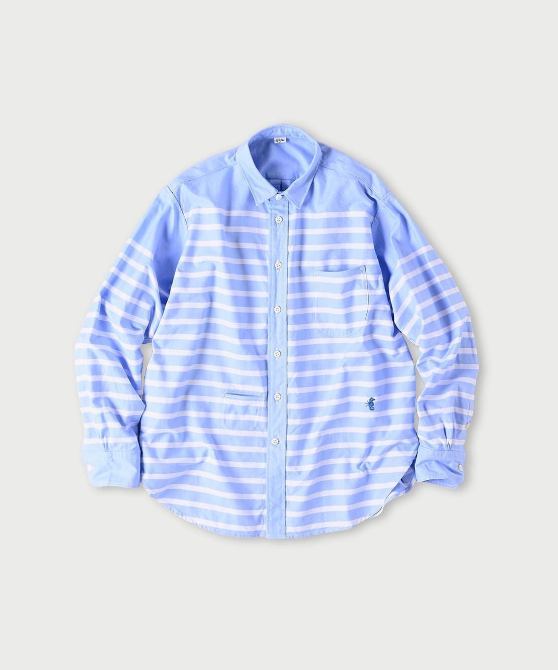 【フォーティファイブ アール/45R】のスーピマオックスの908オーシャンちび襟バスクシャツ インテリア・キッズ・メンズ・レディースファッション・服の通販 founy(ファニー) 　ファッション　Fashion　レディースファッション　Fashion for Women　トップス・カットソー　Cut & Sew Tops　シャツ・ブラウス・オフィスカジュアル　Elegant Blouses & Button-Ups　なめらか　Smooth, Silky Texture　オックス　Oxford Fabric　ダブル　Double, Double-Breasted　バスク　Basque, Basque Style　フランス　France, French　ボーダー　Border, Stripe　ワッシャー　Washer, Crinkled Finish　ビジネス 仕事 通勤　Business / Work / Commuting　春　Spring　ブルーバスクボーダー|ID: prp329100004943113 ipo3291000000037103154