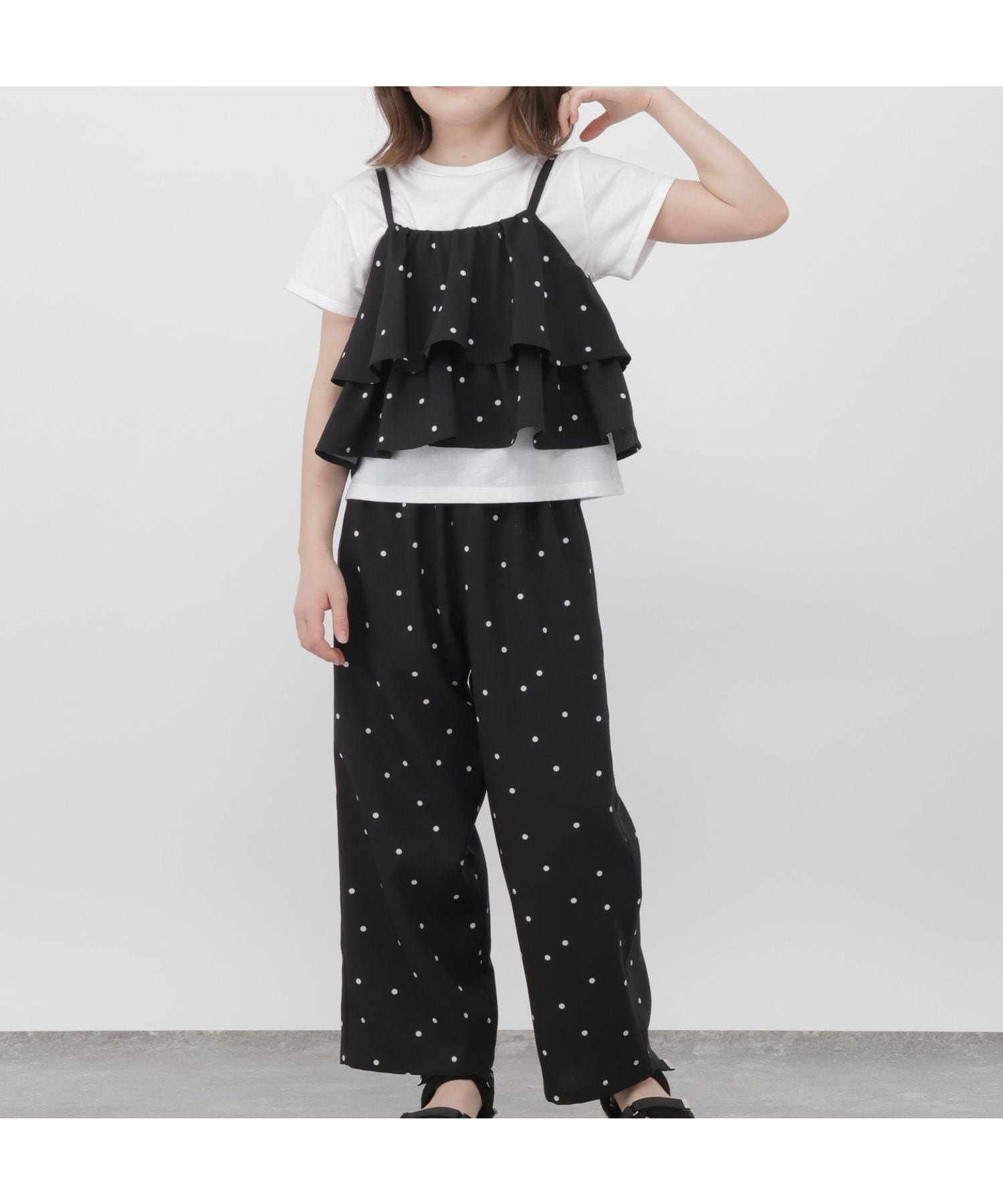 【グローバルワーク/GLOBAL WORK / KIDS】のトクトク3リネンライクSET UP/キッズ/641354 インテリア・キッズ・メンズ・レディースファッション・服の通販 founy(ファニー) 　ファッション　Fashion　キッズファッション　Fashion for Kids　インナー　Innerwear　キャミソール　Camisole, Spaghetti Strap Top　セットアップ　Set-Up, Coordinated Outfit　チェック　Check, Plaid, Tartan　ポケット　Pocket, Pocket Detail　リネン　Linen, Linen Fabric　ロング　Long, Long-Length　ブラックドット10|ID: prp329100004949697 ipo3291000000037143846