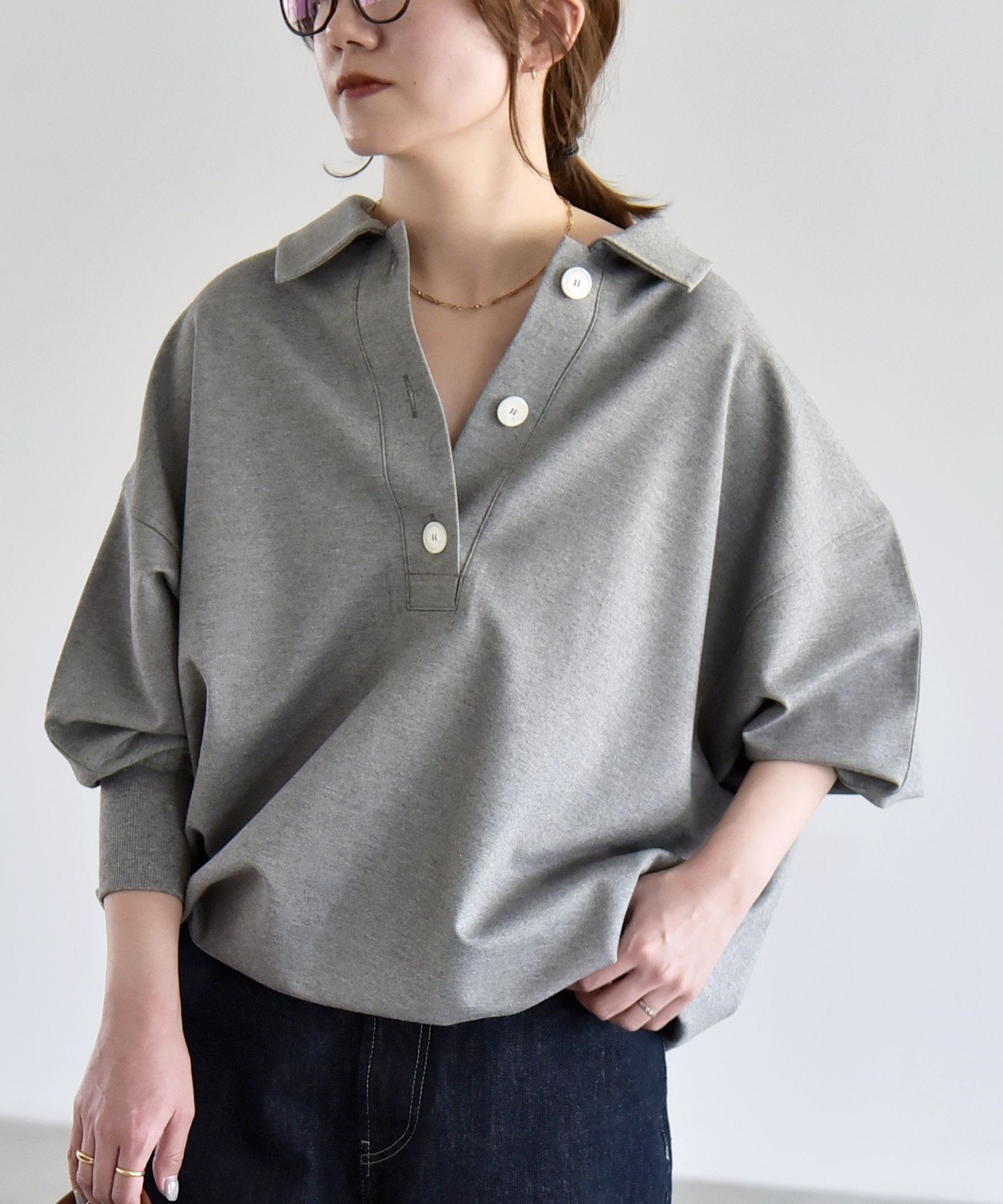 【シップス フォー ウィメン/SHIPS】のquaranciel 洗濯機可能 ライト ポンチ ドロスト ポロ プルオーバー インテリア・キッズ・メンズ・レディースファッション・服の通販 founy(ファニー) 　ファッション　Fashion　レディースファッション　Fashion for Women　トップス・カットソー　Cut & Sew Tops　カジュアルプルオーバー・ニットトップス　Pullovers & Knit Tops / Casual Pullovers　インナー　Innerwear　洗える　Machine Washable　カットソー　Cut and Sewn Top　シンプル　Simple, Minimal　スラックス　Slacks, Dress Pants　セットアップ　Set-Up, Coordinated Outfit　デニム　Denim, Jeans Material　ドローコード　Drawcord, Drawstring Cord　ビッグ　Big, Oversized　ボトム　Bottoms, Lower Wear　リラックス　Relax, Relaxed Fit　おすすめ　Recommended / Our Picks　エレガント 上品　Elegant　2026年　2026　2026春夏・S/S　Spring/Summer 2026 SS26　ライトグレー|ID: prp329100004950284 ipo3291000000037148321