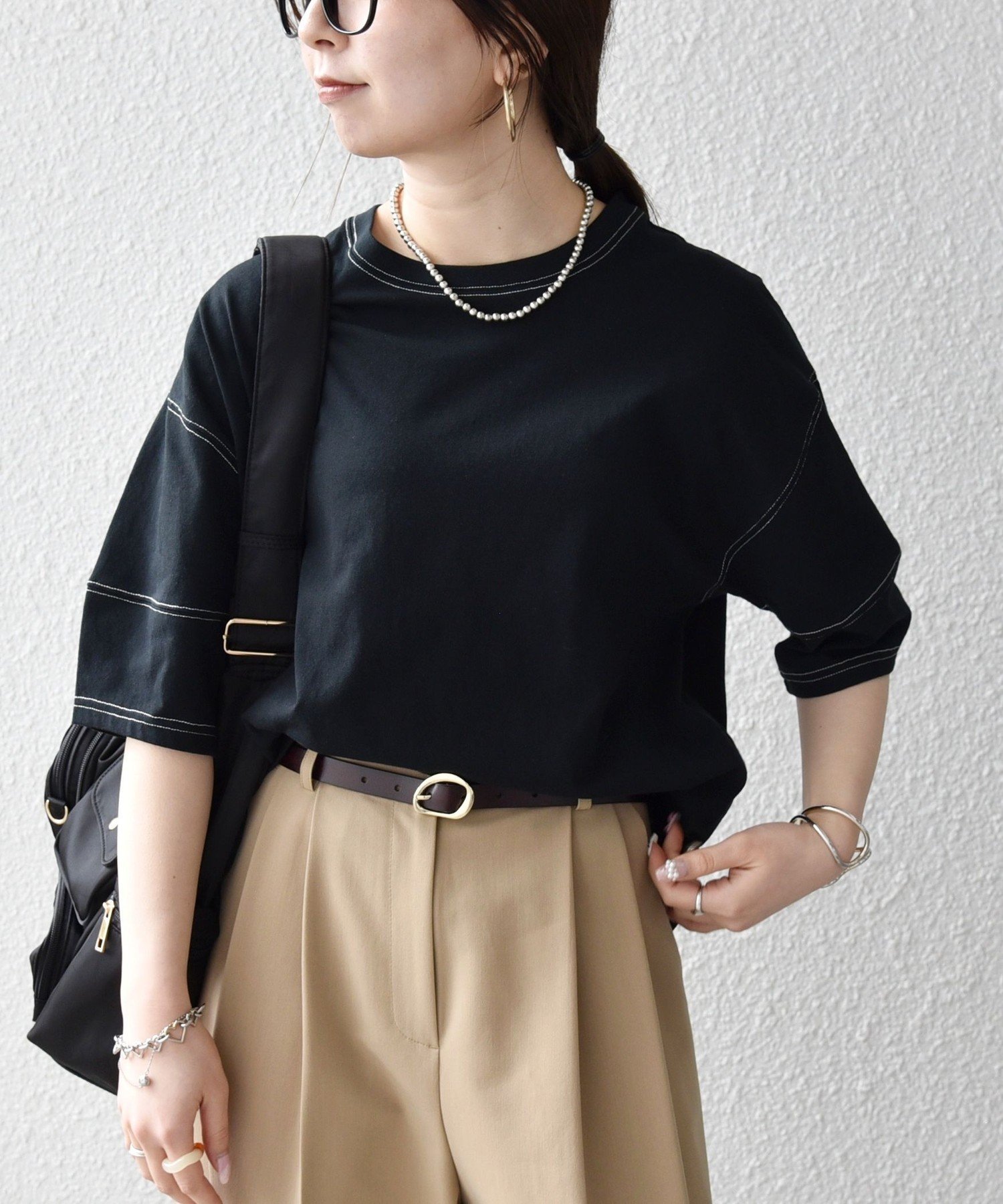 【シップス フォー ウィメン/SHIPS】のSHIPS any 抗菌防臭/洗濯機可能 USAコットン 配色 ステッチ ワイド TEE インテリア・キッズ・メンズ・レディースファッション・服の通販 founy(ファニー) 　ファッション　Fashion　レディースファッション　Fashion for Women　洗える　Machine Washable　コンパクト　Compact, Small Size　抗菌　Antibacterial, Bacteria-Resistant　スリーブ　Sleeve, Long Sleeve / Short Sleeve　デニム　Denim, Jeans Material　定番　Standard, Basic Item　バランス　Balance, Style Balance　ワイド　Wide, Wide Fit　2026年　2026　2026春夏・S/S　Spring/Summer 2026 SS26　ブラック|ID: prp329100004950412 ipo3291000000037149271