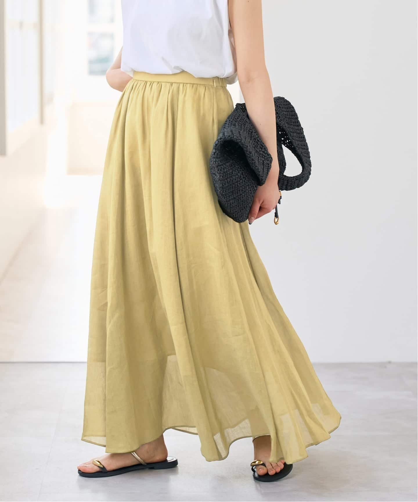 【スピック&スパン/Spick & Span】の《セットアップ可 / 》ラミーブレンドギャザーフレアスカート インテリア・キッズ・メンズ・レディースファッション・服の通販 founy(ファニー) 　ファッション　Fashion　レディースファッション　Fashion for Women　セットアップ　Matching Sets　スカート・ミニ/ミディ/マキシ　Skirts / Mini, Midi & Maxi Skirts　スカート　Skirts　Aライン・フレアスカート　A-Line & Flared Skirts　おすすめ　Recommended / Our Picks　ギャザー　Gathered, Ruffled　セットアップ　Set-Up, Coordinated Outfit　イエロー|ID: prp329100004950461 ipo3291000000037149722