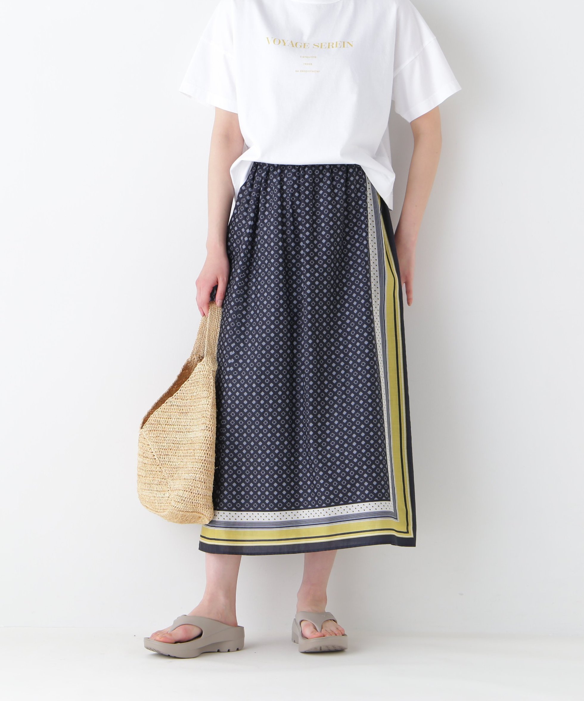 【ヒューマンウーマン/HUMAN WOMAN】のコットンセルロースパネル幾何プリントラップライクスカート 人気、トレンドファッション・服の通販 founy(ファニー) 　ファッション　Fashion　レディースファッション　Fashion for Women　スカート　Skirts　おすすめ　Recommended / Our Picks　ギャザー　Gathered, Ruffled　シンプル　Simple, Minimal　プリント　Print, Printed Pattern　ラップ　Wrap, Wrap Design　 other-1|ID: prp329100004950481 ipo3291000000037150097