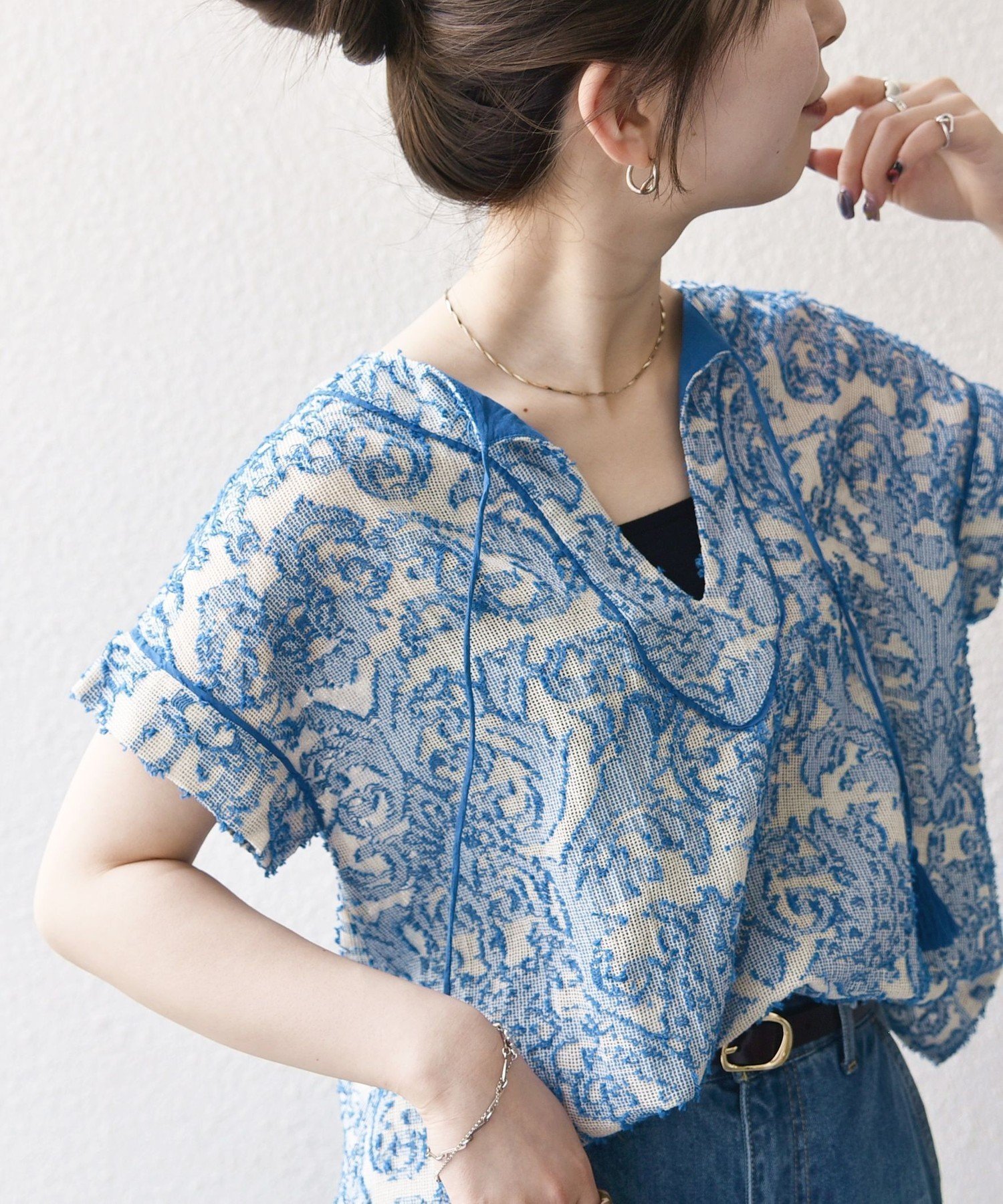 【シップス フォー ウィメン/SHIPS】のSHIPS any 手洗い可能 メッシュ ジャカード カフタン スキッパー ブラウス 人気、トレンドファッション・服の通販 founy(ファニー) 　ファッション　Fashion　レディースファッション　Fashion for Women　トップス・カットソー　Cut & Sew Tops　シャツ・ブラウス・オフィスカジュアル　Elegant Blouses & Button-Ups　イエロー　Yellow　インド　Indian Textile　エスニック　Ethnic Style　洗える　Machine Washable　ジャカード／ジャガード　Jacquard, Woven Pattern　スキッパー　Skipper, Open Collar　タッセル　Tassel, Fringe　デニム　Denim, Jeans Material　定番　Standard, Basic Item　パイピング　Piping, Trim Design　フロント　Front, Front Design　メッシュ　Mesh, Net Fabric　リゾート　Resort, Vacation Style　リネン　Linen, Linen Fabric　リラックス　Relax, Relaxed Fit　ロング　Long, Long-Length　ワイド　Wide, Wide Fit　夏　Summer　2026年　2026　2026春夏・S/S　Spring/Summer 2026 SS26　 other-1|ID: prp329100004956779 ipo3291000000037193716