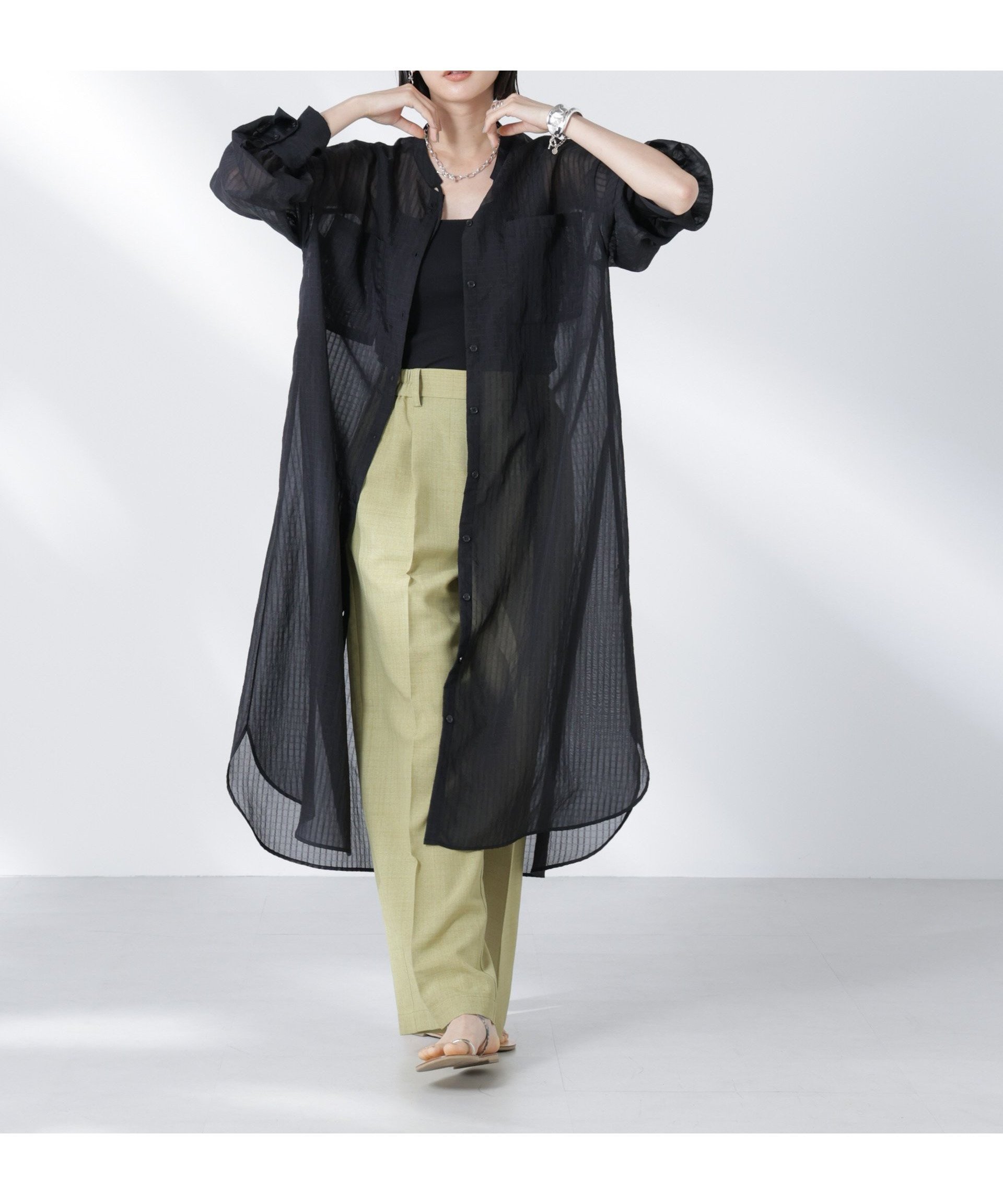 【ナノ ユニバース/nano universe】のシアーストライプシャツワンピース インテリア・キッズ・メンズ・レディースファッション・服の通販 founy(ファニー) 　ファッション　Fashion　レディースファッション　Fashion for Women　ワンピース　Dresses　シャツワンピース / 1枚で着映えコーデ　Shirt Dresses　ウォッシャブル　Machine Washable　春　Spring　カットソー　Cut and Sewn Top　カフス　Cuff Design　シアー　Sheer, See-Through　シンプル　Simple, Minimal　ストライプ　Stripe, Striped Pattern　タンク　Tank Top, Sleeveless Top　トレンド　Trend, Trending Now　リボン　Ribbon, Bow　S/S・春夏　SS, Spring/Summer, Warm Season　アウトレット　Outlet / Clearance　おすすめ　Recommended / Our Picks　夏　Summer　2025年　2025　2025春夏・S/S　Spring/Summer 2025 SS25　ブラック|ID: prp329100004956920 ipo3291000000037194780