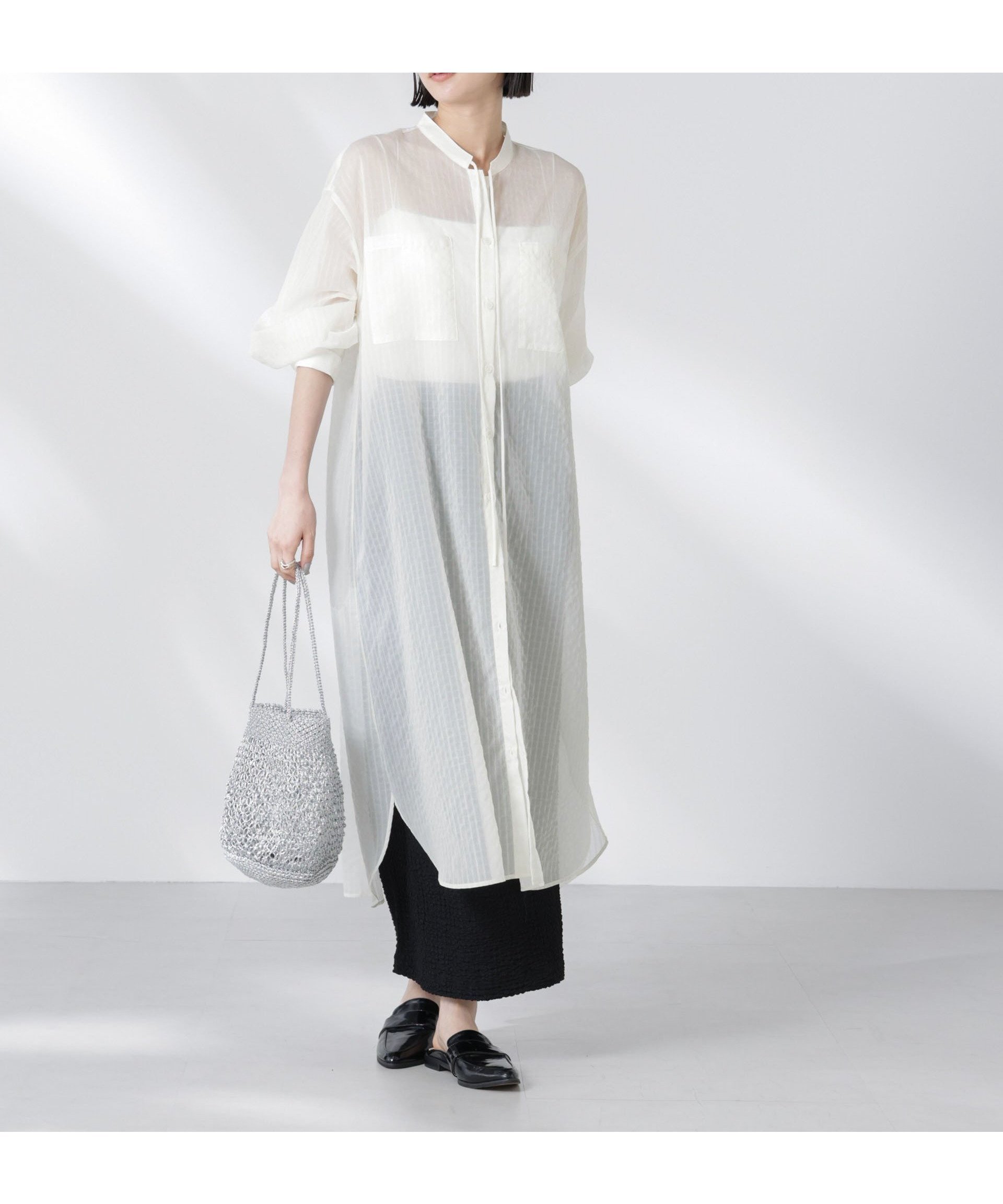 【ナノ ユニバース/nano universe】のシアーストライプシャツワンピース インテリア・キッズ・メンズ・レディースファッション・服の通販 founy(ファニー) 　ファッション　Fashion　レディースファッション　Fashion for Women　ワンピース　Dresses　シャツワンピース / 1枚で着映えコーデ　Shirt Dresses　ウォッシャブル　Machine Washable　春　Spring　カットソー　Cut and Sewn Top　カフス　Cuff Design　シアー　Sheer, See-Through　シンプル　Simple, Minimal　ストライプ　Stripe, Striped Pattern　タンク　Tank Top, Sleeveless Top　トレンド　Trend, Trending Now　リボン　Ribbon, Bow　S/S・春夏　SS, Spring/Summer, Warm Season　アウトレット　Outlet / Clearance　おすすめ　Recommended / Our Picks　夏　Summer　2025年　2025　2025春夏・S/S　Spring/Summer 2025 SS25　アイボリー7|ID: prp329100004956920 ipo3291000000037194783