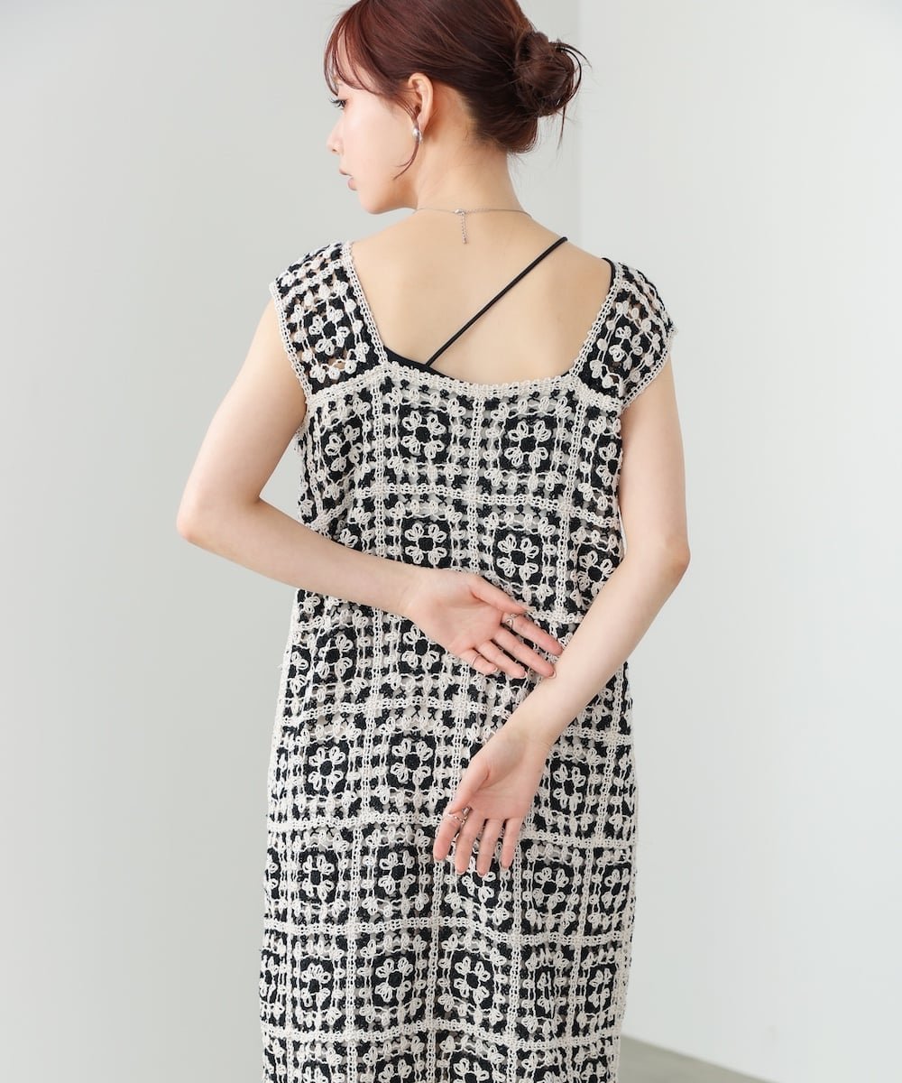 【バブ ブージュルード/Bab Bou Jeloud】の【選べるサイズ展開】クロシェロングワンピース インテリア・キッズ・メンズ・レディースファッション・服の通販 founy(ファニー) 　ファッション　Fashion　レディースファッション　Fashion for Women　ワンピース　Dresses　くるぶし　Ankle-Length　カーディガン　Cardigan, Knitwear　クロシェ　Crochet, Knitted Lace　ショルダー　Shoulder, Shoulder Strap　スクエア　Square, Square Shape　スニーカー　Sneakers, Trainers　スマート　Smart, Elegant　スリット　Slit, Slit Detail　バランス　Balance, Style Balance　フラワー　Flower, Floral　モチーフ　Motif, Design Theme　ロング　Long, Long-Length　再入荷　Restock / Back in Stock　A|ID: prp329100004956933 ipo3291000000037194889