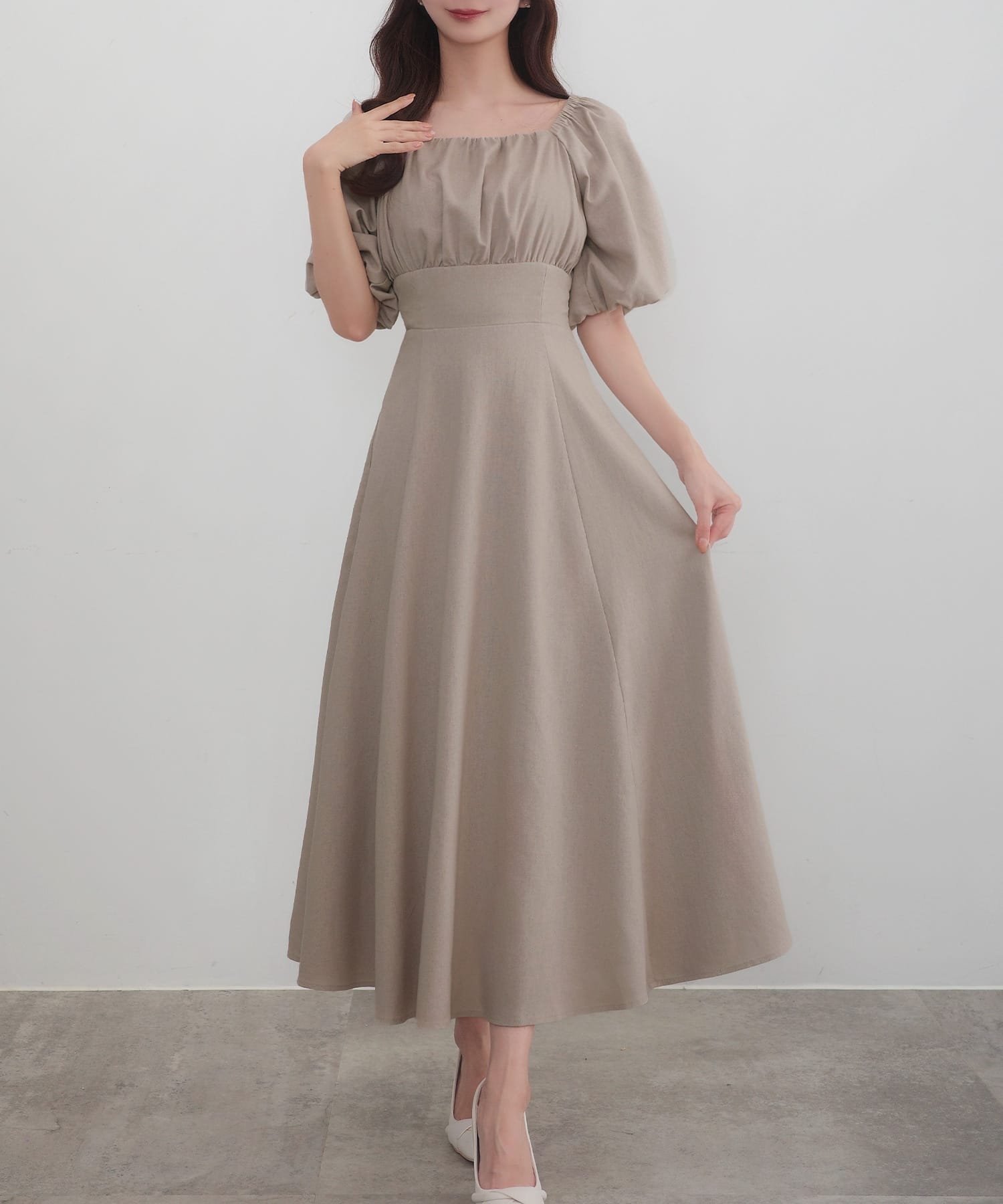 【ジュノア/JUNOAH】のCENEA 2wayリネン混フレアワンピース インテリア・キッズ・メンズ・レディースファッション・服の通販 founy(ファニー) 　ファッション　Fashion　レディースファッション　Fashion for Women　ワンピース　Dresses　フレア　Flare, Flared　リネン　Linen, Linen Fabric　グレージュ|ID: prp329100004956957 ipo3291000000037195059