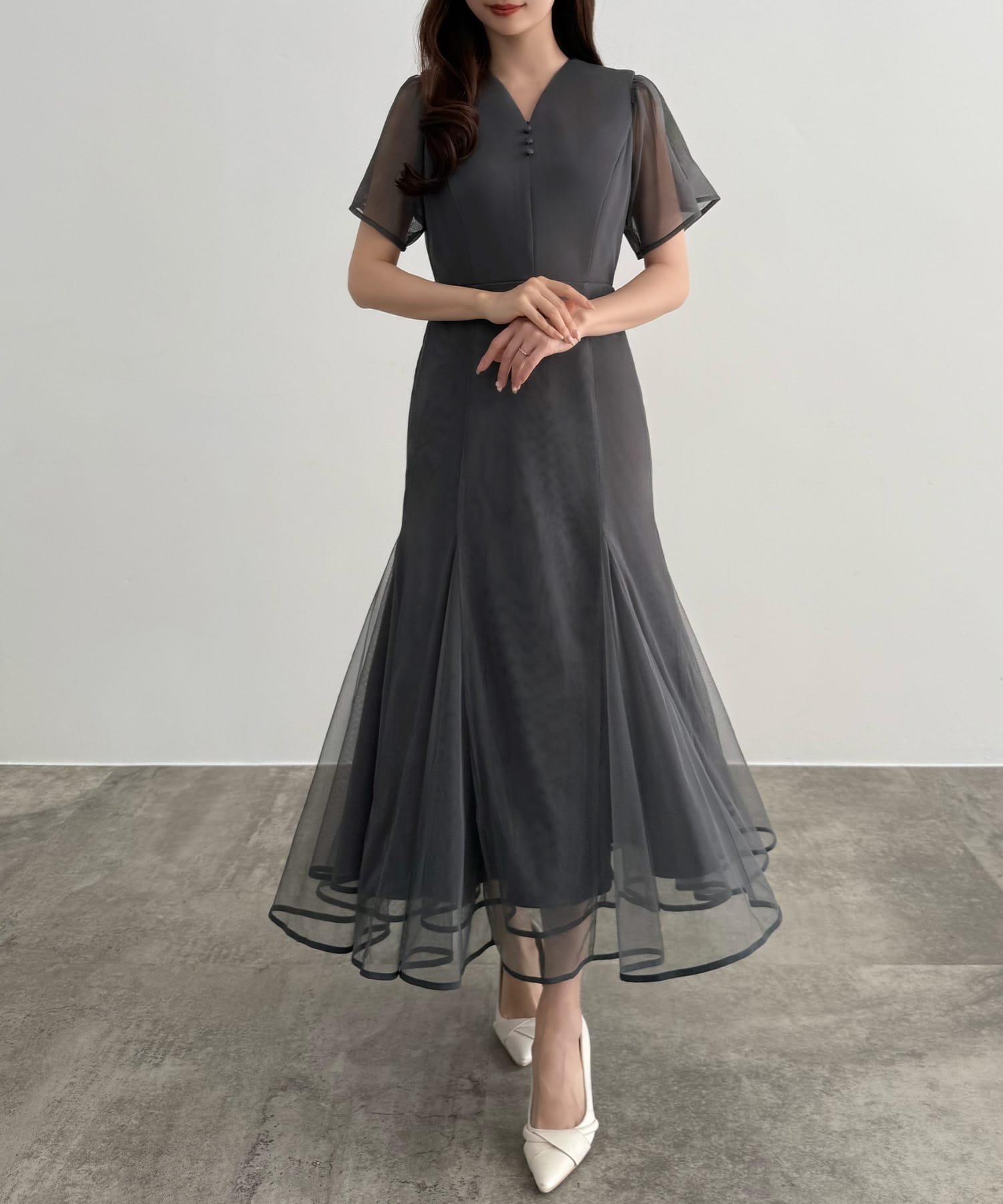 【ジュノア/JUNOAH】のCENEA 2wayチュールマーメイドワンピース インテリア・キッズ・メンズ・レディースファッション・服の通販 founy(ファニー) 　ファッション　Fashion　レディースファッション　Fashion for Women　ワンピース　Dresses　ウォッシュ　Washed Finish　タンブラー　Tumbler, Travel Mug　ダメージ　Distressed, Destroyed　チュール　Tulip, Tulip Motif　ネップ　Nepp, Slub Yarn　プリント　Print, Printed Pattern　おすすめ　Recommended / Our Picks　チャコール|ID: prp329100004956980 ipo3291000000037195211