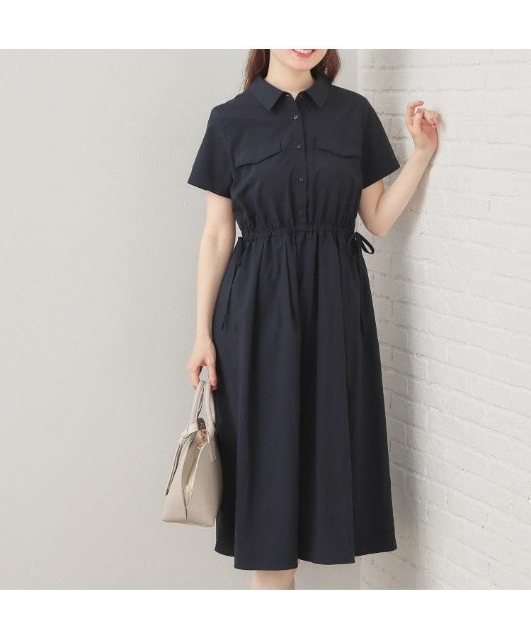 【インデックス/INDEX】のサイドリボンシャツワンピース【洗濯機OK/防シワ】 インテリア・キッズ・メンズ・レディースファッション・服の通販 founy(ファニー) 　ファッション　Fashion　レディースファッション　Fashion for Women　ワンピース　Dresses　シャツワンピース / 1枚で着映えコーデ　Shirt Dresses　ギャザー　Gathered, Ruffled　クラシカル　Classical, Vintage-Inspired　スマート　Smart, Elegant　ポケット　Pocket, Pocket Detail　ヨーク　Yoke, Yoke Design　リボン　Ribbon, Bow　エレガント 上品　Elegant　ネイビー|ID: prp329100004956997 ipo3291000000037195341