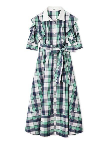 【スナイデル/SNIDEL】のSustainableフリルデザインシャツワンピース インテリア・キッズ・メンズ・レディースファッション・服の通販 founy(ファニー) 　ファッション　Fashion　レディースファッション　Fashion for Women　ワンピース　Dresses　シャツワンピース / 1枚で着映えコーデ　Shirt Dresses　インナーキャミ　Inner Camisole　ウェーブ　Wavy Pattern　オックス　Oxford Fabric　カフス　Cuff Design　今季　This Season, Current Season　ストライプ　Stripe, Striped Pattern　ストレート　Straight, Straight Cut　スマート　Smart, Elegant　チェック　Check, Plaid, Tartan　トレンド　Trend, Trending Now　フェミニン　Feminine, Girly　フリル　Frill, Ruffle　フロント　Front, Front Design　無地　Plain, Solid Color　リボン　Ribbon, Bow　おすすめ　Recommended / Our Picks　CHECK[931]|ID: prp329100004957076 ipo3291000000037195897