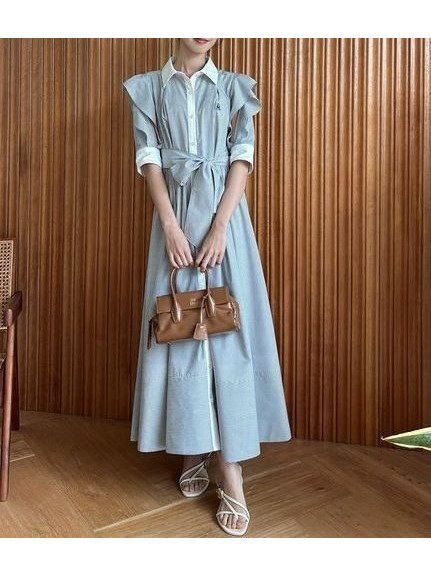 【スナイデル/SNIDEL】のSustainableフリルデザインシャツワンピース インテリア・キッズ・メンズ・レディースファッション・服の通販 founy(ファニー) 　ファッション　Fashion　レディースファッション　Fashion for Women　ワンピース　Dresses　シャツワンピース / 1枚で着映えコーデ　Shirt Dresses　インナーキャミ　Inner Camisole　ウェーブ　Wavy Pattern　オックス　Oxford Fabric　カフス　Cuff Design　今季　This Season, Current Season　ストライプ　Stripe, Striped Pattern　ストレート　Straight, Straight Cut　スマート　Smart, Elegant　チェック　Check, Plaid, Tartan　トレンド　Trend, Trending Now　フェミニン　Feminine, Girly　フリル　Frill, Ruffle　フロント　Front, Front Design　無地　Plain, Solid Color　リボン　Ribbon, Bow　おすすめ　Recommended / Our Picks　STRIPE[932]|ID: prp329100004957076 ipo3291000000037195898