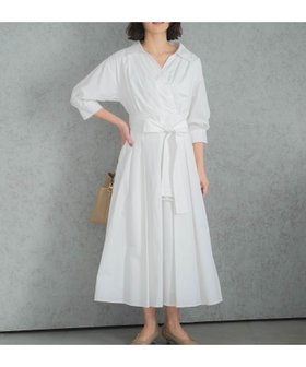 【ノエラ/Noela】のカシュクールウエストリボンワンピース 人気、トレンドファッション・服の通販 founy(ファニー) ファッション Fashion レディースファッション Fashion for Women ワンピース Dresses ストライプ Stripe, Striped Pattern フレア Flare, Flared ポケット Pocket, Pocket Detail 春 Spring 無地 Plain, Solid Color |ID:prp329100004957127