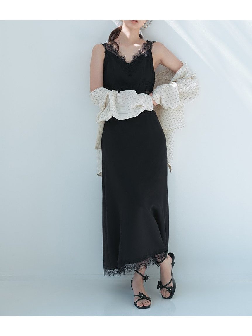 【フレイ アイディー/FRAY I.D】のサイドカッティングレーストリムキャミワンピース 人気、トレンドファッション・服の通販 founy(ファニー) 　ファッション　Fashion　レディースファッション　Fashion for Women　ワンピース　Dresses　キャミソールワンピース　Camisole Dresses　カッティング　Cutting Detail　キャミソール　Camisole, Spaghetti Strap Top　スマート　Smart, Elegant　バランス　Balance, Style Balance　プリント　Print, Printed Pattern　レース　Lace, Lace Fabric　エレガント 上品　Elegant　無地　Plain, Solid Color　 other-1|ID: prp329100004957129 ipo3291000000037196280