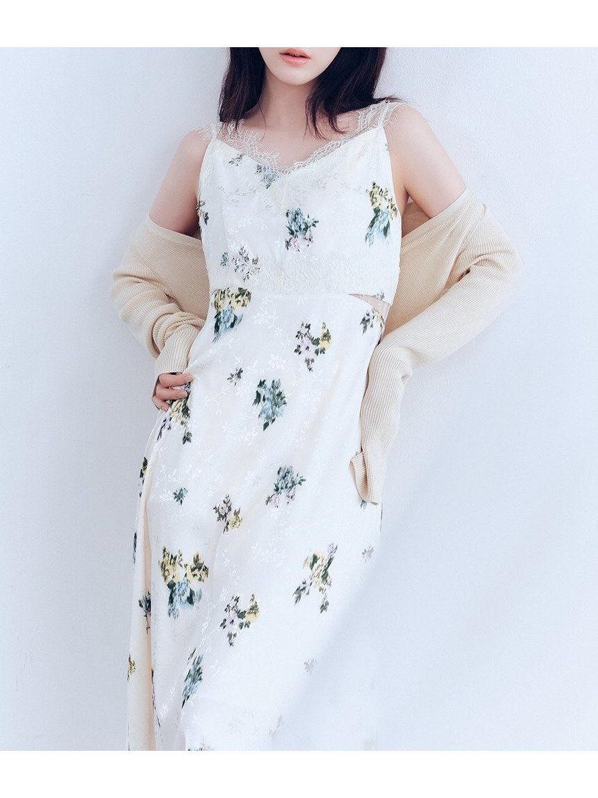 【フレイ アイディー/FRAY I.D】のサイドカッティングレーストリムキャミワンピース インテリア・キッズ・メンズ・レディースファッション・服の通販 founy(ファニー) 　ファッション　Fashion　レディースファッション　Fashion for Women　ワンピース　Dresses　キャミソールワンピース　Camisole Dresses　カッティング　Cutting Detail　キャミソール　Camisole, Spaghetti Strap Top　スマート　Smart, Elegant　バランス　Balance, Style Balance　プリント　Print, Printed Pattern　レース　Lace, Lace Fabric　エレガント 上品　Elegant　無地　Plain, Solid Color　FLOWER[936]|ID: prp329100004957129 ipo3291000000037196286