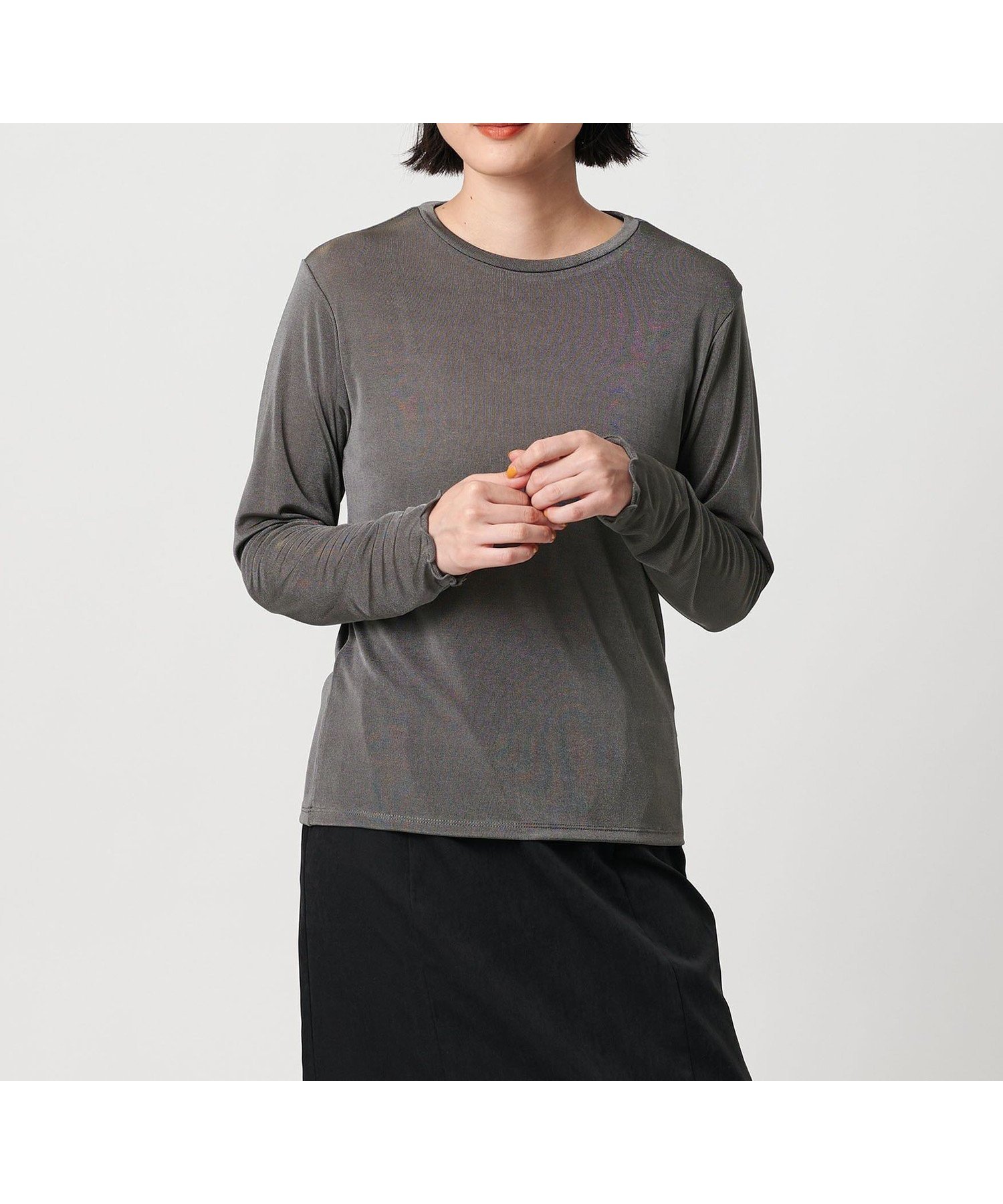 【ユナイテッドアローズ/UNITED ARROWS】のシャイニーリブ クルーネックTシャツ A DAY IN THE LIFE インテリア・キッズ・メンズ・レディースファッション・服の通販 founy(ファニー) 　ファッション　Fashion　レディースファッション　Fashion for Women　トップス・カットソー　Cut & Sew Tops　シャツ・ブラウス・オフィスカジュアル　Elegant Blouses & Button-Ups　ロングTシャツ・Tシャツ　Longline T-Shirts & Tees　インナー　Innerwear　洗える　Machine Washable　カットソー　Cut and Sewn Top　今季　This Season, Current Season　シンプル　Simple, Minimal　人気　Popular, Best Seller　長袖　Long Sleeve, Full Sleeve　ブライト　Bright, Shiny　ベスト　Vest, Waistcoat　アウトレット　Outlet / Clearance　おすすめ　Recommended / Our Picks　DK.GRAY|ID: prp329100004960305 ipo3291000000037217558