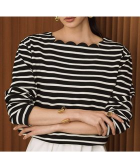 【リバーフィールド アンド コー/RIVER FIELD & Co】の【2026SS】スカラップネック ボーダーカットソー 長袖 きれいめ 人気、トレンドファッション・服の通販 founy(ファニー) ファッション Fashion レディースファッション Fashion for Women トップス・カットソー Cut & Sew Tops カットソー・ベーシックTシャツ Cut-and-Sewn Tops / Stretch Tees & Basics エレガント 上品 Elegant スカラップ Scallop, Scalloped Edge スクエア Square, Square Shape 長袖 Long Sleeve, Full Sleeve フラット Flat, Flat Shoes ボーダー Border, Stripe ロング Long, Long-Length 再入荷 Restock / Back in Stock 2026年 2026 2026春夏・S/S Spring/Summer 2026 SS26 |ID:prp329100004960308