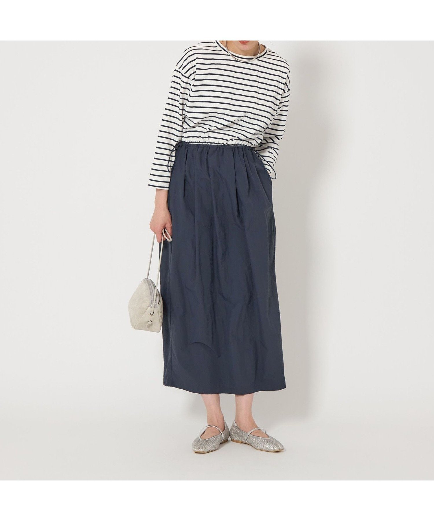 【ユナイテッドアローズ/UNITED ARROWS】のコクーン ドッキング ワンピース インテリア・キッズ・メンズ・レディースファッション・服の通販 founy(ファニー) 　ファッション　Fashion　レディースファッション　Fashion for Women　ワンピース　Dresses　春　Spring　カットソー　Cut and Sewn Top　ギャザー　Gathered, Ruffled　コクーン　Cocoon, Cocoon Silhouette　サンダル　Sandals, Summer Shoes　スニーカー　Sneakers, Trainers　ドッキング　Docking, Mixed Material　フェミニン　Feminine, Girly　フォルム　Silhouette, Form　フラット　Flat, Flat Shoes　ボーダー　Border, Stripe　アウトレット　Outlet / Clearance　その他1|ID: prp329100004960356 ipo3291000000037217842