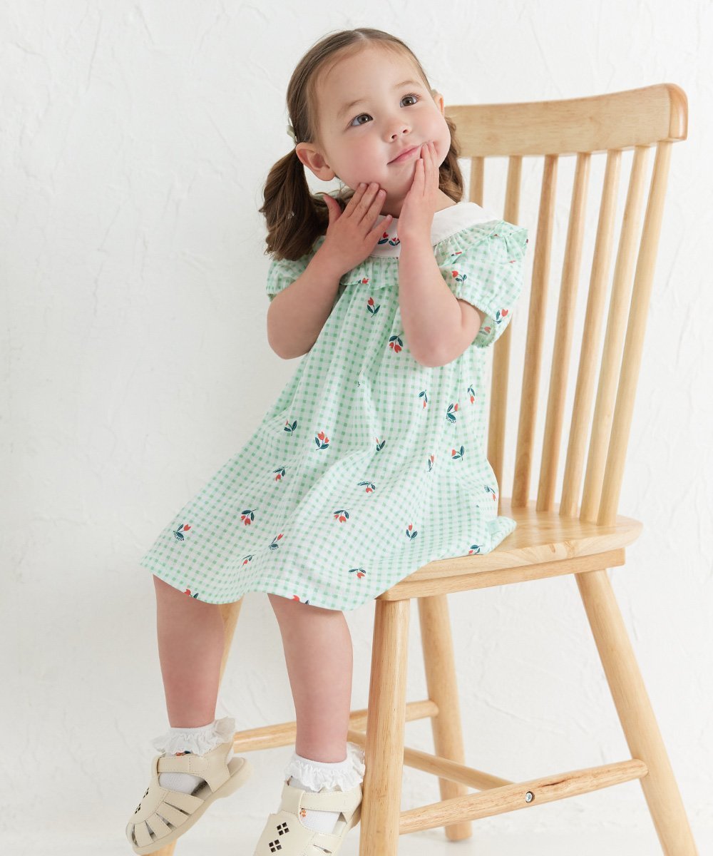 【モイモルン/moimoln / KIDS】のチューリップチェック柄半袖フリルワンピース 人気、トレンドファッション・服の通販 founy(ファニー) 　ファッション　Fashion　キッズファッション　Fashion for Kids　ワンピース　Dresses　おすすめ　Recommended / Our Picks　ギフト プレゼント　Gift / Present　シンプル　Simple, Minimal　チェック　Check, Plaid, Tartan　チューリップ　Tube, Tube Top　フィット　Fit, Slim Fit　フリル　Frill, Ruffle　プリント　Print, Printed Pattern　人気　Popular, Best Seller　半袖　Short Sleeve, Half Sleeve　 other-1|ID: prp329100004960501 ipo3291000000037218775