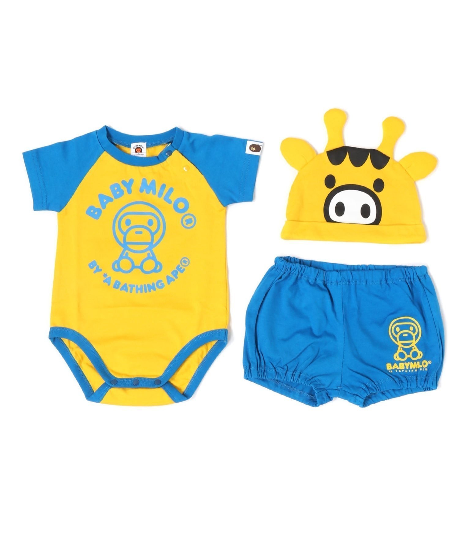 【ア ベイシング エイプ/A BATHING APE / KIDS】のBABY MILO FRIENDS BABY GIFT SET KB インテリア・キッズ・メンズ・レディースファッション・服の通販 founy(ファニー) 　ファッション　Fashion　キッズファッション　Fashion for Kids　キャップ　Cap, Baseball Cap　ギフト プレゼント　Gift / Present　ショーツ　Shorts, Short Pants　ショート　Short, Short Length　スリーブ　Sleeve, Long Sleeve / Short Sleeve　フロント　Front, Front Design　プリント　Print, Printed Pattern　モチーフ　Motif, Design Theme　ラバー　Rubber, Rubber Sole　YELLOW|ID: prp329100004960636 ipo3291000000037219451