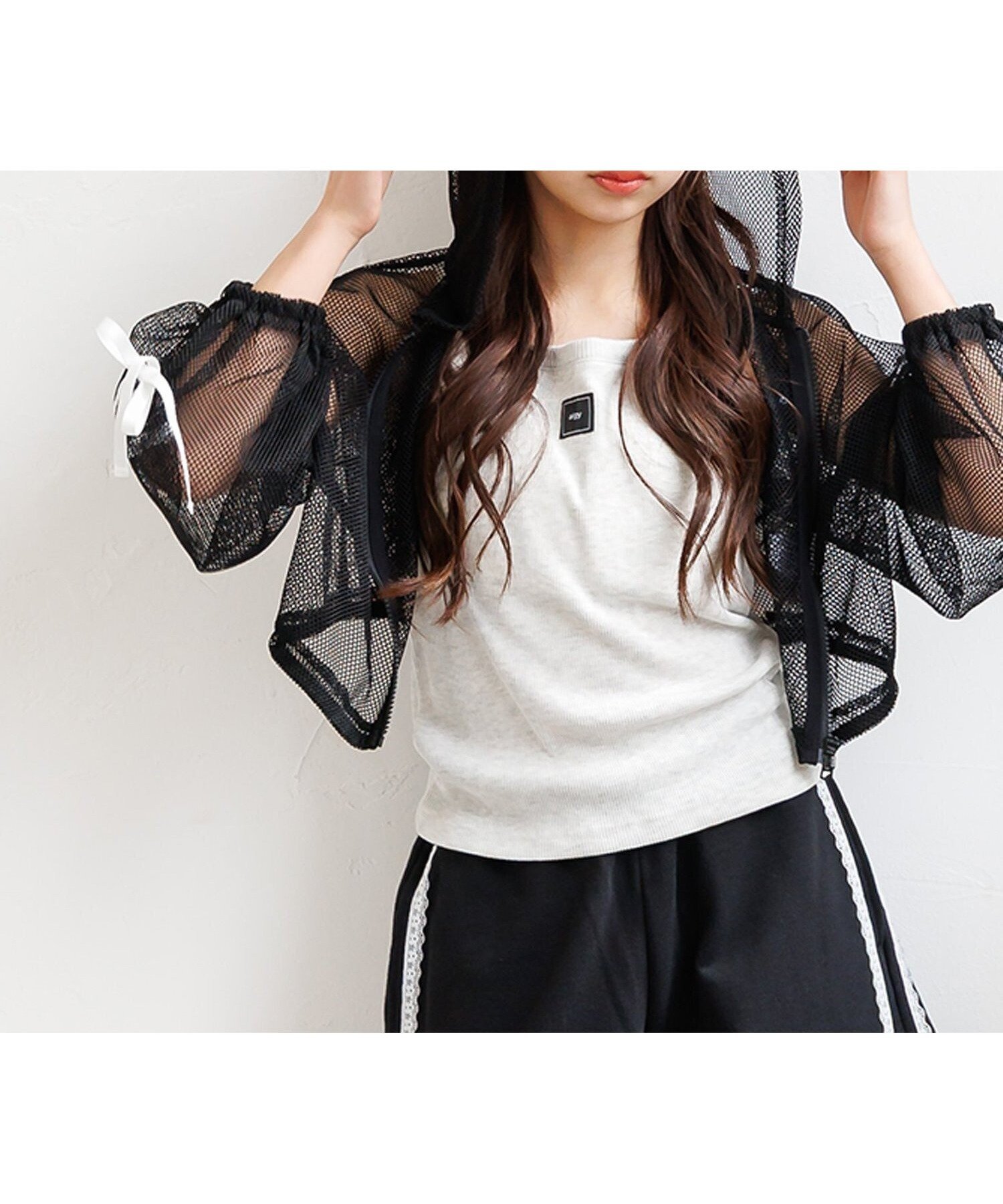 【エフオー オンラインストア/F.O.Online Store / KIDS】のメッシュパーカー インテリア・キッズ・メンズ・レディースファッション・服の通販 founy(ファニー) 　ファッション　Fashion　キッズファッション　Fashion for Kids　おすすめ　Recommended / Our Picks　トレンド　Trend, Trending Now　パーカー　Hoodie, Parka　メッシュ　Mesh, Net Fabric　リアル　Real, Realistic　ブラック|ID: prp329100004960681 ipo3291000000037219719