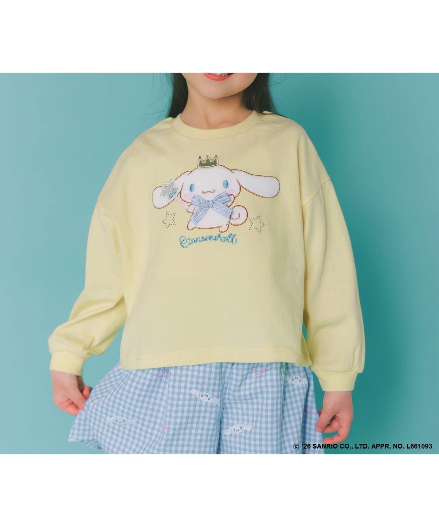 【エニー/ANY / KIDS】の【シナモロール×ANY KIDS】アップリケ 長袖Tシャツ インテリア・キッズ・メンズ・レディースファッション・服の通販 founy(ファニー) 　ファッション　Fashion　キッズファッション　Fashion for Kids　キュロット　Culottes, Wide Shorts　ギンガム　Gingham, Gingham Fabric　ストーン　Stone, Gem-Like　スペシャル　Special, Limited Edition　チャーム　Charm, Pendant　長袖　Long Sleeve, Full Sleeve　パーカー　Hoodie, Parka　フロント　Front, Front Design　プリント　Print, Printed Pattern　半袖　Short Sleeve, Half Sleeve　リボン　Ribbon, Bow　リュック　Backpack, Rucksack　クリーム[042]|ID: prp329100004960724 ipo3291000000037219924