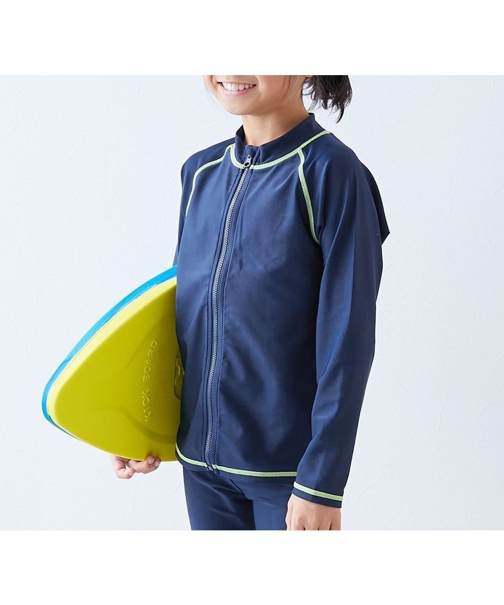 【デビロック/devirock / KIDS】のUVカット スクール用 長袖ジップラッシュガード 子供服 キッズ 男の子 女の子 26SS インテリア・キッズ・メンズ・レディースファッション・服の通販 founy(ファニー) 　ファッション　Fashion　キッズファッション　Fashion for Kids　シンプル　Simple, Minimal　ストレッチ　Stretch, Stretchy Fabric　長袖　Long Sleeve, Full Sleeve　フィット　Fit, Slim Fit　水着　Swimsuit, Swimwear　2026年　2026　2026春夏・S/S　Spring/Summer 2026 SS26　003-ネイビー-Lグリーン|ID: prp329100004960732 ipo3291000000037219954