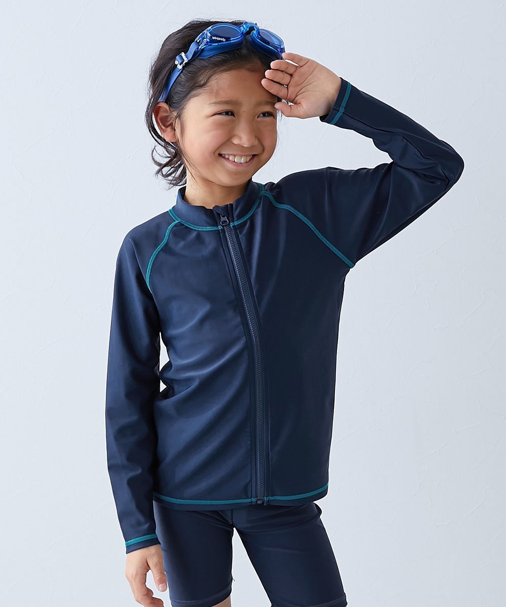 【デビロック/devirock / KIDS】のUVカット スクール用 長袖ジップラッシュガード 子供服 キッズ 男の子 女の子 26SS インテリア・キッズ・メンズ・レディースファッション・服の通販 founy(ファニー) 　ファッション　Fashion　キッズファッション　Fashion for Kids　シンプル　Simple, Minimal　ストレッチ　Stretch, Stretchy Fabric　長袖　Long Sleeve, Full Sleeve　フィット　Fit, Slim Fit　水着　Swimsuit, Swimwear　2026年　2026　2026春夏・S/S　Spring/Summer 2026 SS26　005-ネイビー-スカイブルー|ID: prp329100004960732 ipo3291000000037219957