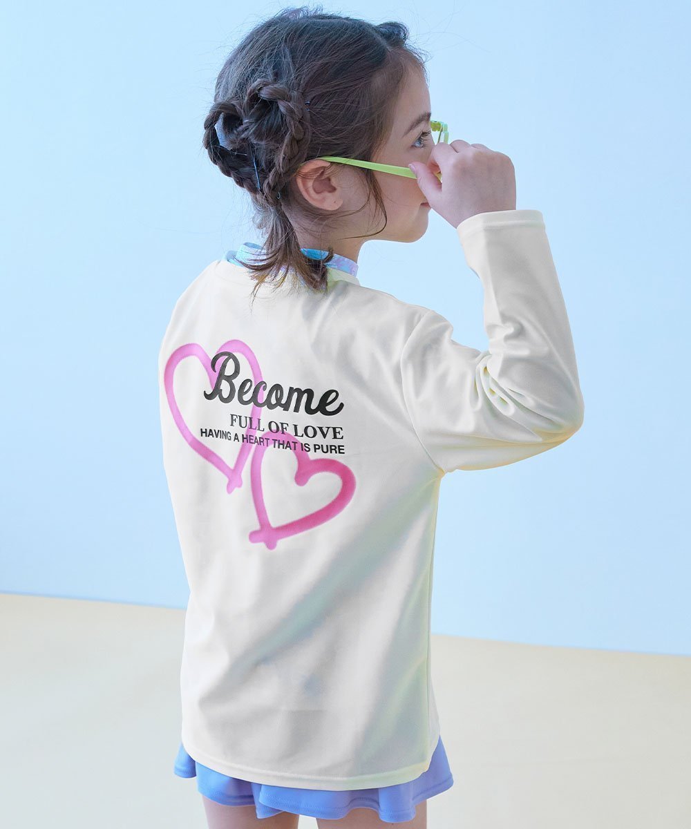 【デビロック/devirock / KIDS】のUVカット Tシャツ型 長袖ラッシュガード 子供服 キッズ 男の子 女の子 海 26SS インテリア・キッズ・メンズ・レディースファッション・服の通販 founy(ファウニー) 　ファッション　Fashion　キッズファッション　Fashion for Kids　ストレッチ　Stretch, Stretchy Fabric　長袖　Long Sleeve, Full Sleeve　フィット　Fit, Slim Fit　プリント　Print, Printed Pattern　2026年　2026　2026春夏・S/S　Spring/Summer 2026 SS26　003-ハート-ホワイト|ID: prp329100004960748 ipo3291000000037333957
