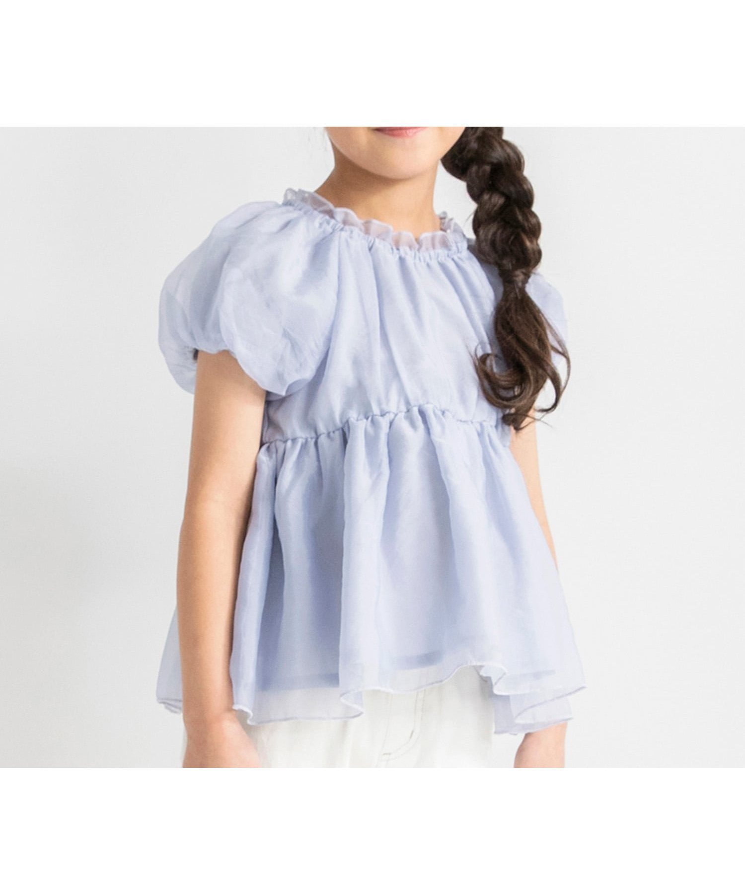 【ブランシェス/branshes / KIDS】の【プチレディ】オーガンジーパフスリーブトップス インテリア・キッズ・メンズ・レディースファッション・服の通販 founy(ファウニー) 　ファッション　Fashion　キッズファッション　Fashion for Kids　トップス・カットソー　Cut & Sew Tops　オーガンジー　Organza Fabric　バルーン　Balloon, Balloon Silhouette　ラベンダー|ID: prp329100004960779 ipo3291000000037334710