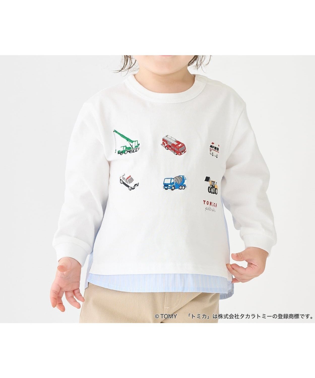 【ナルミヤ オンライン/NARUMIYA ONELINE / KIDS】の【TOMICA・ANIA】裾シャツ長袖Tシャツ インテリア・キッズ・メンズ・レディースファッション・服の通販 founy(ファニー) 　ファッション　Fashion　キッズファッション　Fashion for Kids　スリット　Slit, Slit Detail　フロント　Front, Front Design　ボーダー　Border, Stripe　ポケット　Pocket, Pocket Detail　長袖　Long Sleeve, Full Sleeve　オフ ホワイト|ID: prp329100004960798 ipo3291000000037220303
