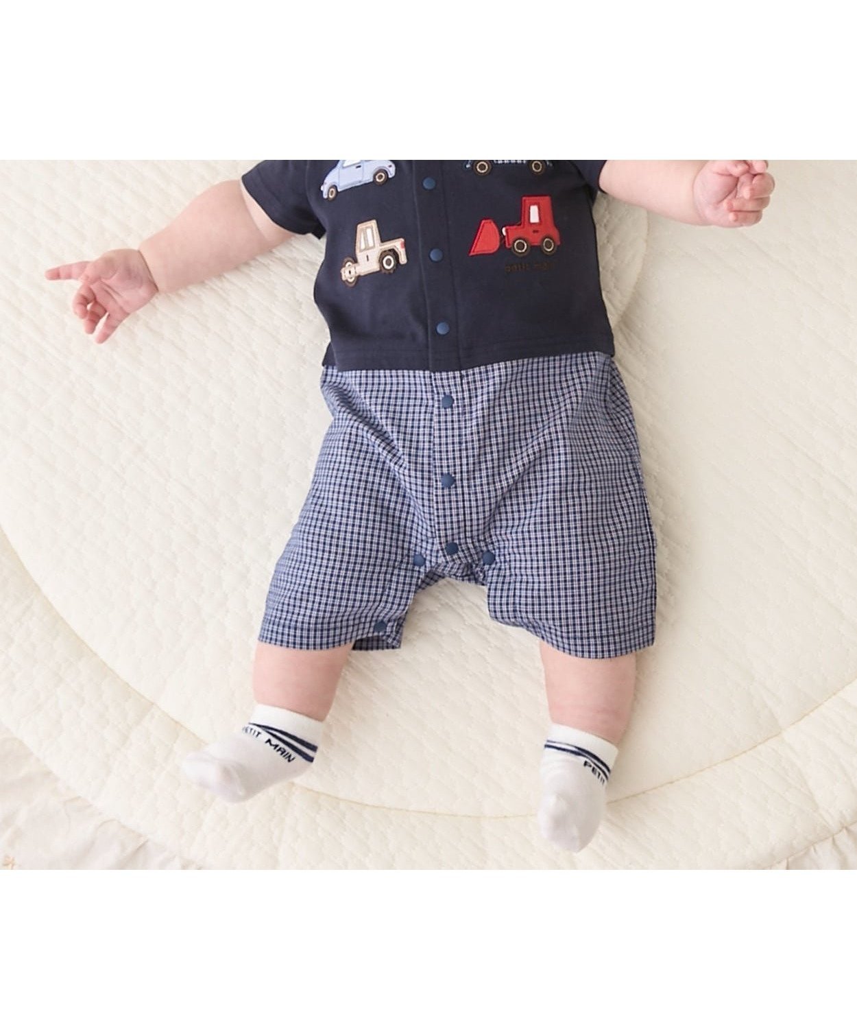 【ナルミヤ オンライン/NARUMIYA ONELINE / KIDS】の【リンク】アップリケカバーオール インテリア・キッズ・メンズ・レディースファッション・服の通販 founy(ファニー) 　ファッション　Fashion　キッズファッション　Fashion for Kids　セットアップ　Set-Up, Coordinated Outfit　ポケット　Pocket, Pocket Detail　半袖　Short Sleeve, Half Sleeve　紺|ID: prp329100004960808 ipo3291000000037220348