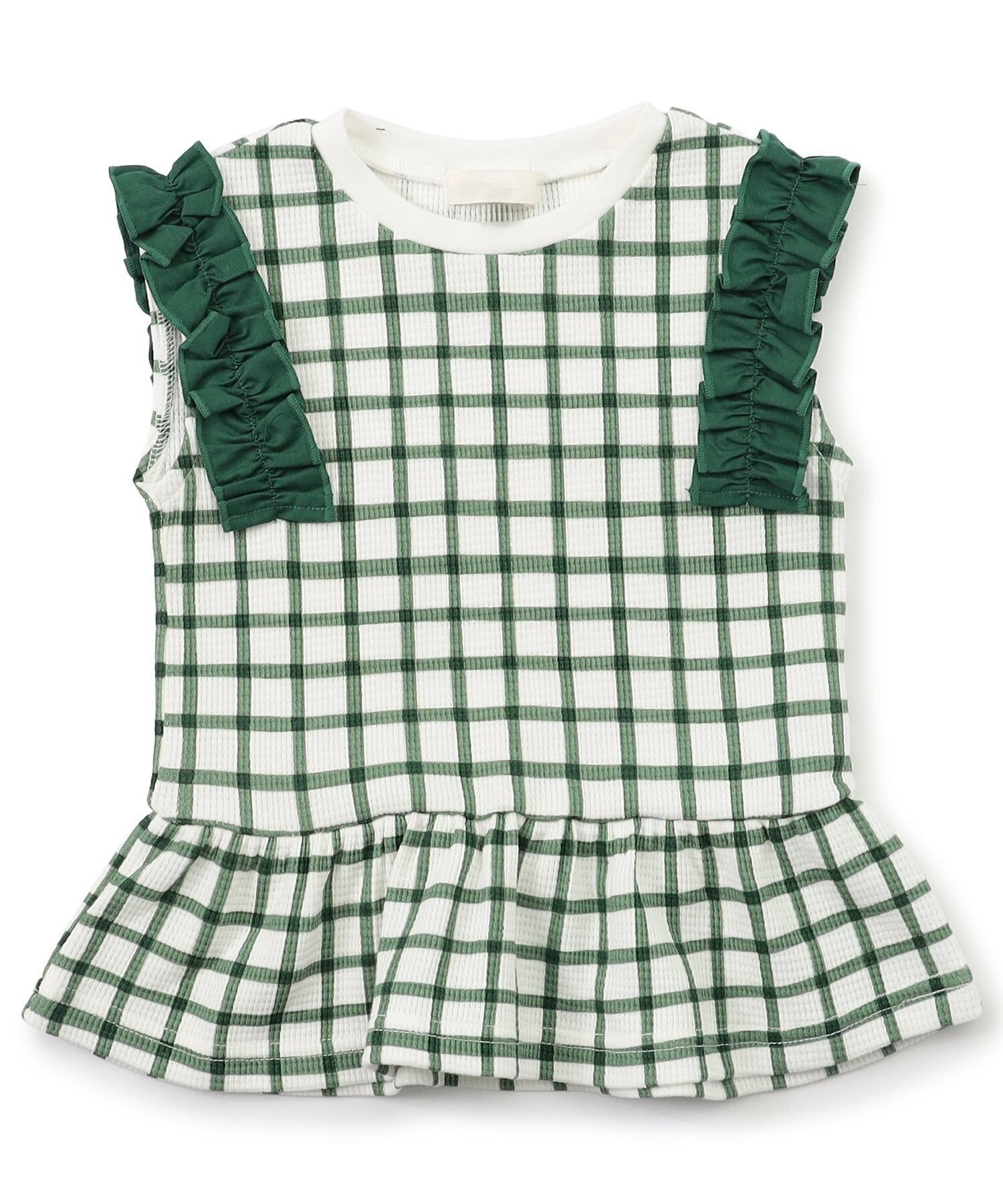 【エフオー オンラインストア/F.O.Online Store / KIDS】のWEB限定 袖フリルワッフルTシャツ インテリア・キッズ・メンズ・レディースファッション・服の通販 founy(ファニー) 　ファッション　Fashion　キッズファッション　Fashion for Kids　フリル　Frill, Ruffle　ワッフル　Waffle, Waffle Knit　半袖　Short Sleeve, Half Sleeve　グリーン|ID: prp329100004960829 ipo3291000000037220454