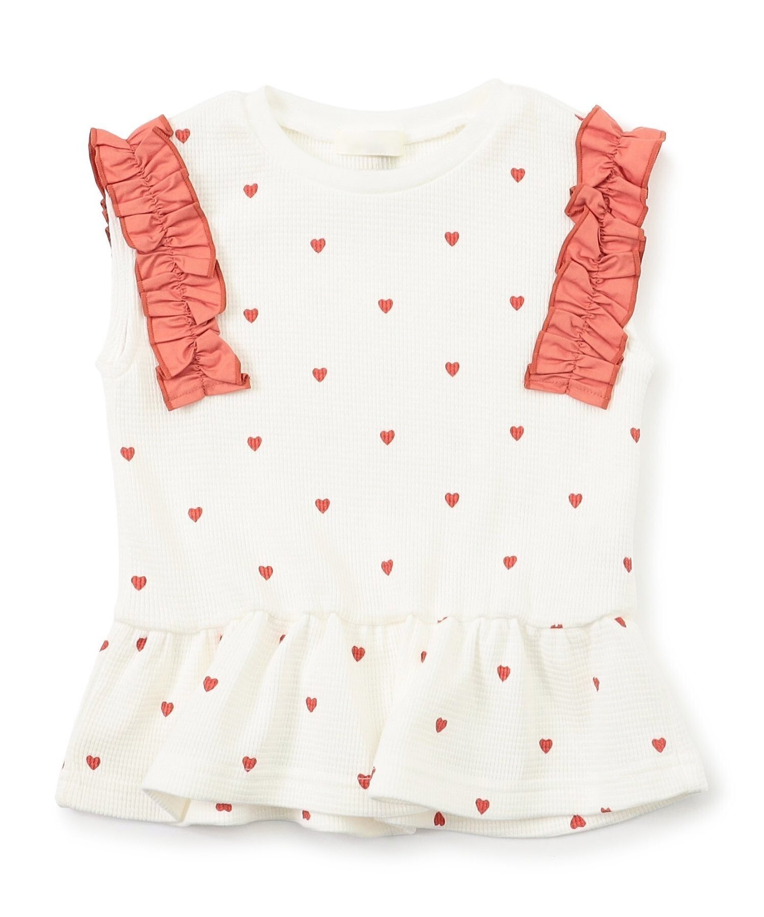 【エフオー オンラインストア/F.O.Online Store / KIDS】のWEB限定 袖フリルワッフルTシャツ インテリア・キッズ・メンズ・レディースファッション・服の通販 founy(ファニー) 　ファッション　Fashion　キッズファッション　Fashion for Kids　フリル　Frill, Ruffle　ワッフル　Waffle, Waffle Knit　半袖　Short Sleeve, Half Sleeve　レッド|ID: prp329100004960829 ipo3291000000037220455