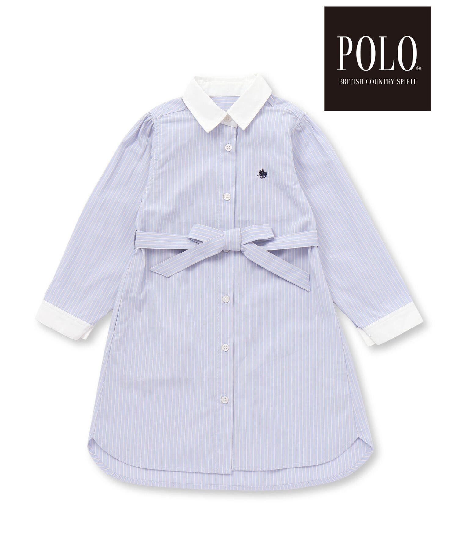 【ベベ オンライン ストア/BEBE ONLINE STORE / KIDS】の【POLO BCS(ポロ・ビーシーエス)*SLAP SLIPコラボ】【お揃い】ベルト付き襟カフスバイカラーストライプ柄シャツワンピース(80~130cm) インテリア・キッズ・メンズ・レディースファッション・服の通販 founy(ファニー) 　ファッション　Fashion　キッズファッション　Fashion for Kids　ワンピース　Dresses　春　Spring　コラボ　Collaboration, Collab　シャツワンピ　Shirt Dress, Shirt One-Piece　ストライプ　Stripe, Striped Pattern　フレンチ　French, French Style　ベビー　Baby, Babywear　羽織　Haori, Light Jacket　ループ　Loop, Loop Knit　S/S・春夏　SS, Spring/Summer, Warm Season　おすすめ　Recommended / Our Picks　夏　Summer　エレガント 上品　Elegant　ブルー系|ID: prp329100004960834 ipo3291000000037220478