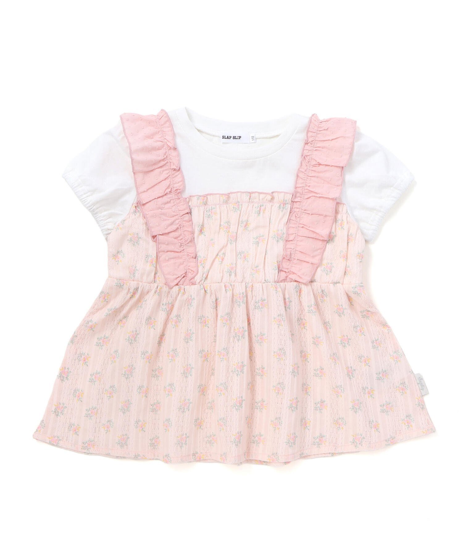 【ベベ オンライン ストア/BEBE ONLINE STORE / KIDS】の肩フリル花柄レースドッキング半袖Tシャツ(80~130cm) インテリア・キッズ・メンズ・レディースファッション・服の通販 founy(ファニー) 　ファッション　Fashion　キッズファッション　Fashion for Kids　イエロー　Yellow　春　Spring　ガーリー　Girly, Feminine Style　コレクション　Collection, Seasonal Line　チェック　Check, Plaid, Tartan　ドッキング　Docking, Mixed Material　フリル　Frill, Ruffle　フレンチ　French, French Style　半袖　Short Sleeve, Half Sleeve　モチーフ　Motif, Design Theme　リゾート　Resort, Vacation Style　リボン　Ribbon, Bow　レース　Lace, Lace Fabric　S/S・春夏　SS, Spring/Summer, Warm Season　夏　Summer　エレガント 上品　Elegant　2026年　2026　2026春夏・S/S　Spring/Summer 2026 SS26　ピンク系|ID: prp329100004960892 ipo3291000000037220758