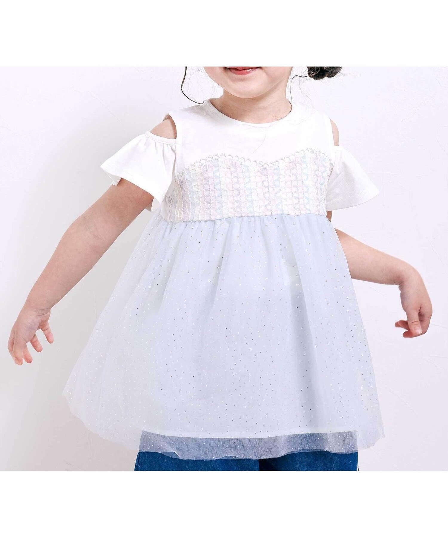 【ベベ オンライン ストア/BEBE ONLINE STORE / KIDS】のラメチュールオープンスリーブチュニック(80~130cm) インテリア・キッズ・メンズ・レディースファッション・服の通販 founy(ファニー) 　ファッション　Fashion　キッズファッション　Fashion for Kids　春　Spring　ガーリー　Girly, Feminine Style　コレクション　Collection, Seasonal Line　シフォン　Chiffon, Lightweight Fabric　スリーブ　Sleeve, Long Sleeve / Short Sleeve　チェック　Check, Plaid, Tartan　チュニック　Tunic, Long Top　チュール　Tulip, Tulip Motif　フィット　Fit, Slim Fit　フレンチ　French, French Style　ブロード　Broadcloth, Fine Cotton　モチーフ　Motif, Design Theme　リゾート　Resort, Vacation Style　レース　Lace, Lace Fabric　S/S・春夏　SS, Spring/Summer, Warm Season　夏　Summer　エレガント 上品　Elegant　2026年　2026　2026春夏・S/S　Spring/Summer 2026 SS26　ブルー|ID: prp329100004960897 ipo3291000000037220777