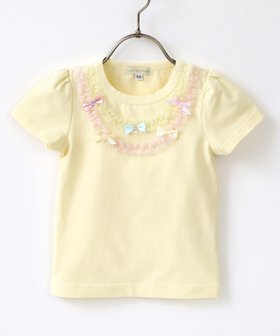 【パンパンテュテュ/panpantutu / KIDS】のUVcut チュールリボントップ/ジュエリー(半袖) 人気、トレンドファッション・服の通販 founy(ファニー) ファッション Fashion キッズファッション Fashion for Kids カットソー Cut and Sewn Top ジュエリー Jewelry, Accessories チュール Tulip, Tulip Motif ネックレス Necklace, Pendant Necklace リボン Ribbon, Bow 半袖 Short Sleeve, Half Sleeve 夏 Summer |ID:prp329100004960959